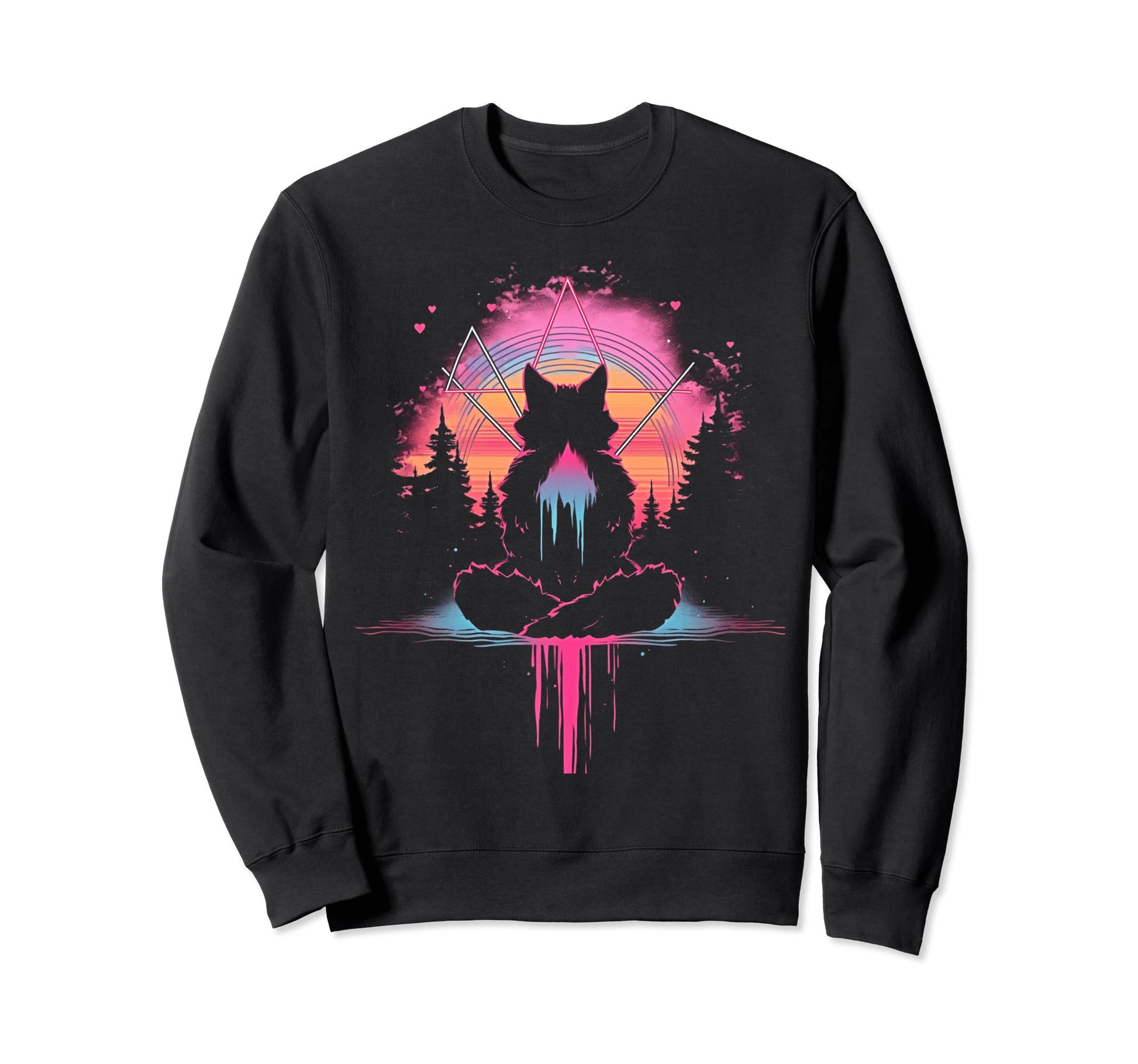 Synthwave Cat Samurai Mediation Sweatshirt - Custom Art Print Men Women - T-Shirt, Sweatshirt, Hoodie