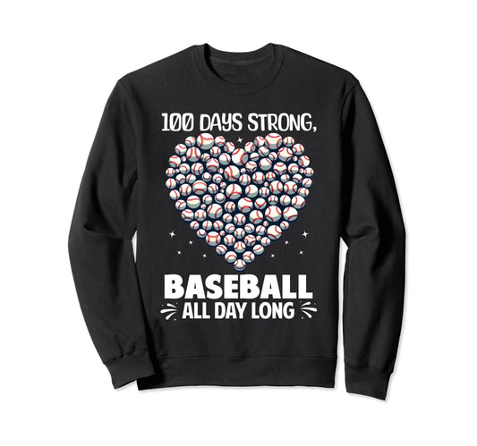 100 Days School Baseball Heart Sweatshirt - Minimalist Print for Adults - T-Shirt, Sweatshirt, Hoodie