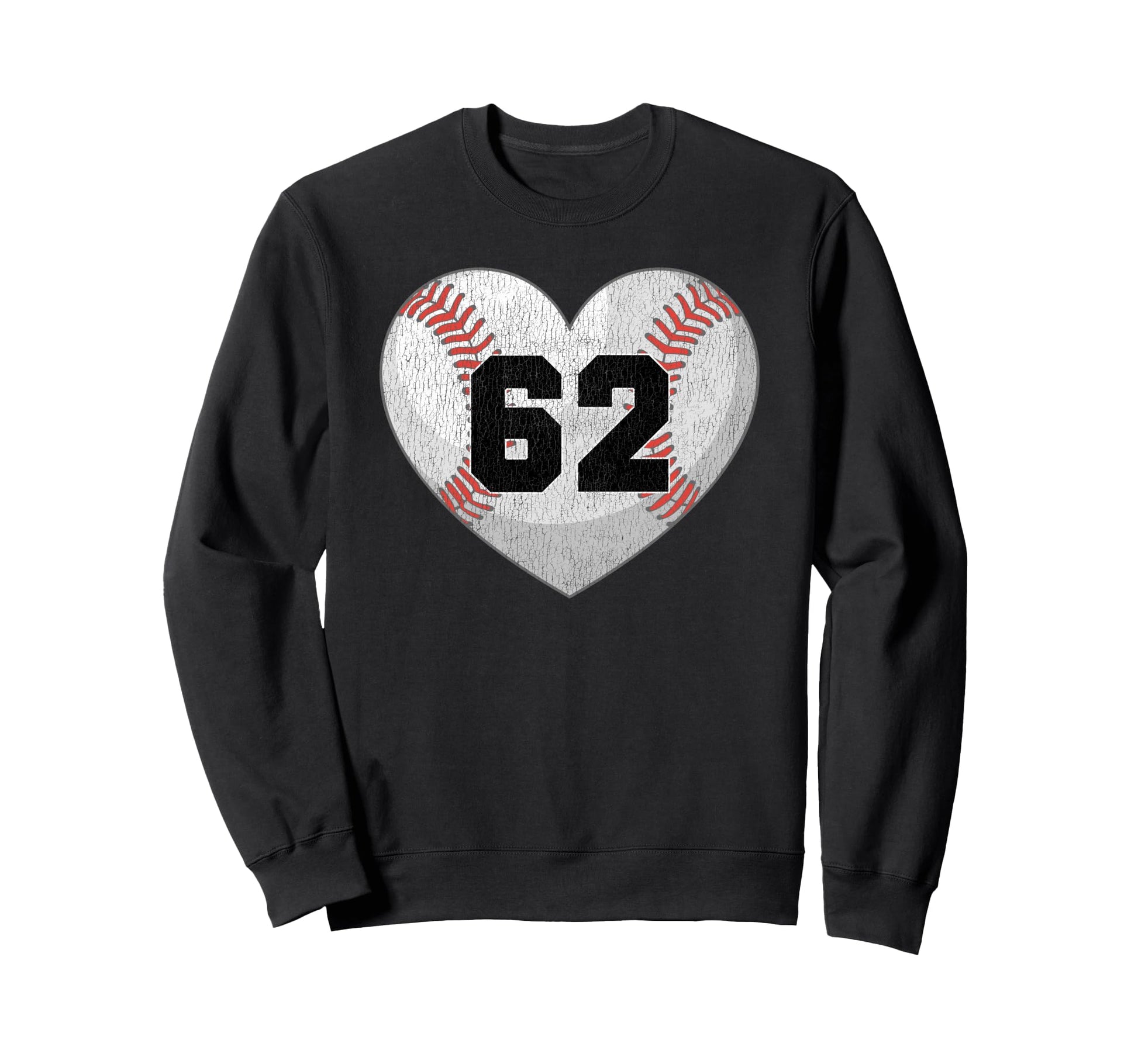 Baseball Number 62 Distressed Heart Sweatshirt - Trendy Graphic Unisex - T-Shirt, Sweatshirt, Hoodie