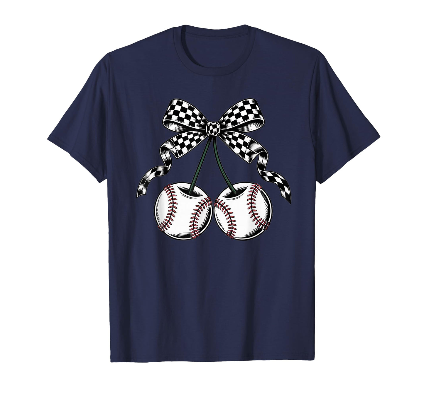 Baseball Cherries Coquette Bow T-Shirt - Minimalist Print for Adults - T-Shirt, Sweatshirt, Hoodie