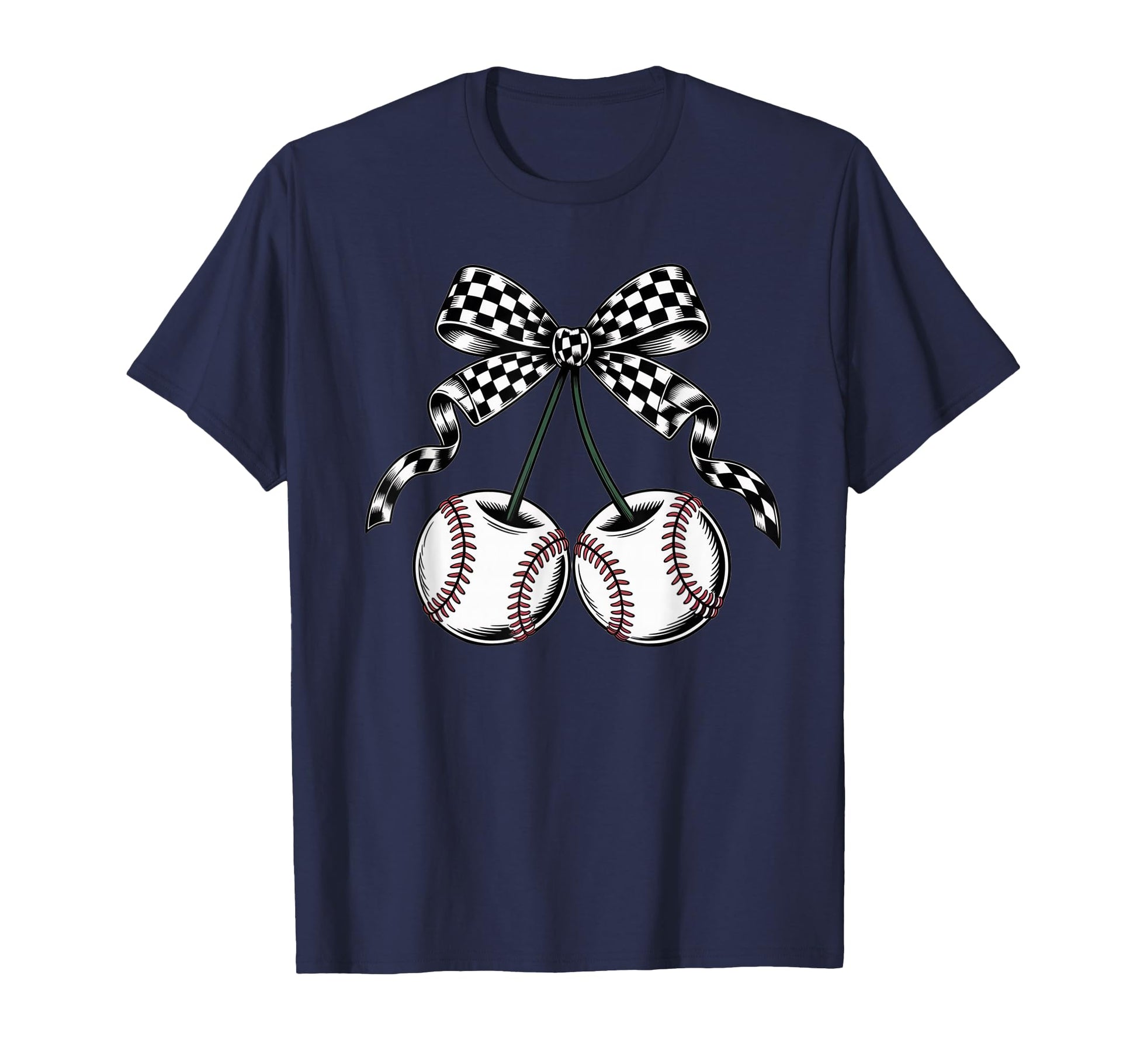 Baseball Cherries Coquette Bow T-Shirt - Minimalist Print for Adults - T-Shirt, Sweatshirt, Hoodie