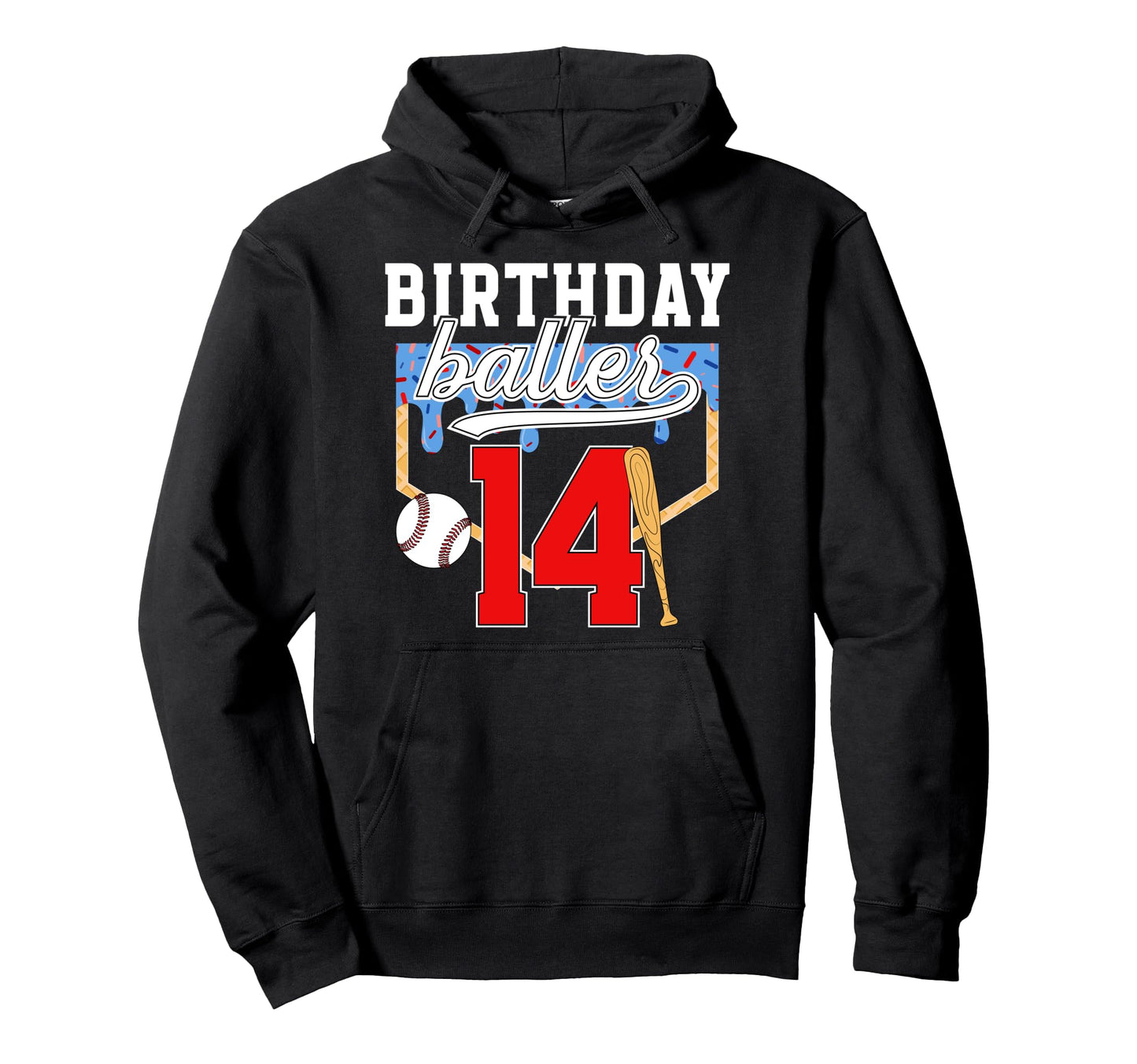 14Th Baseball Birthday 14 Year Old Baseball Hoodie - Graphic Print Unisex - T-Shirt, Sweatshirt, Hoodie