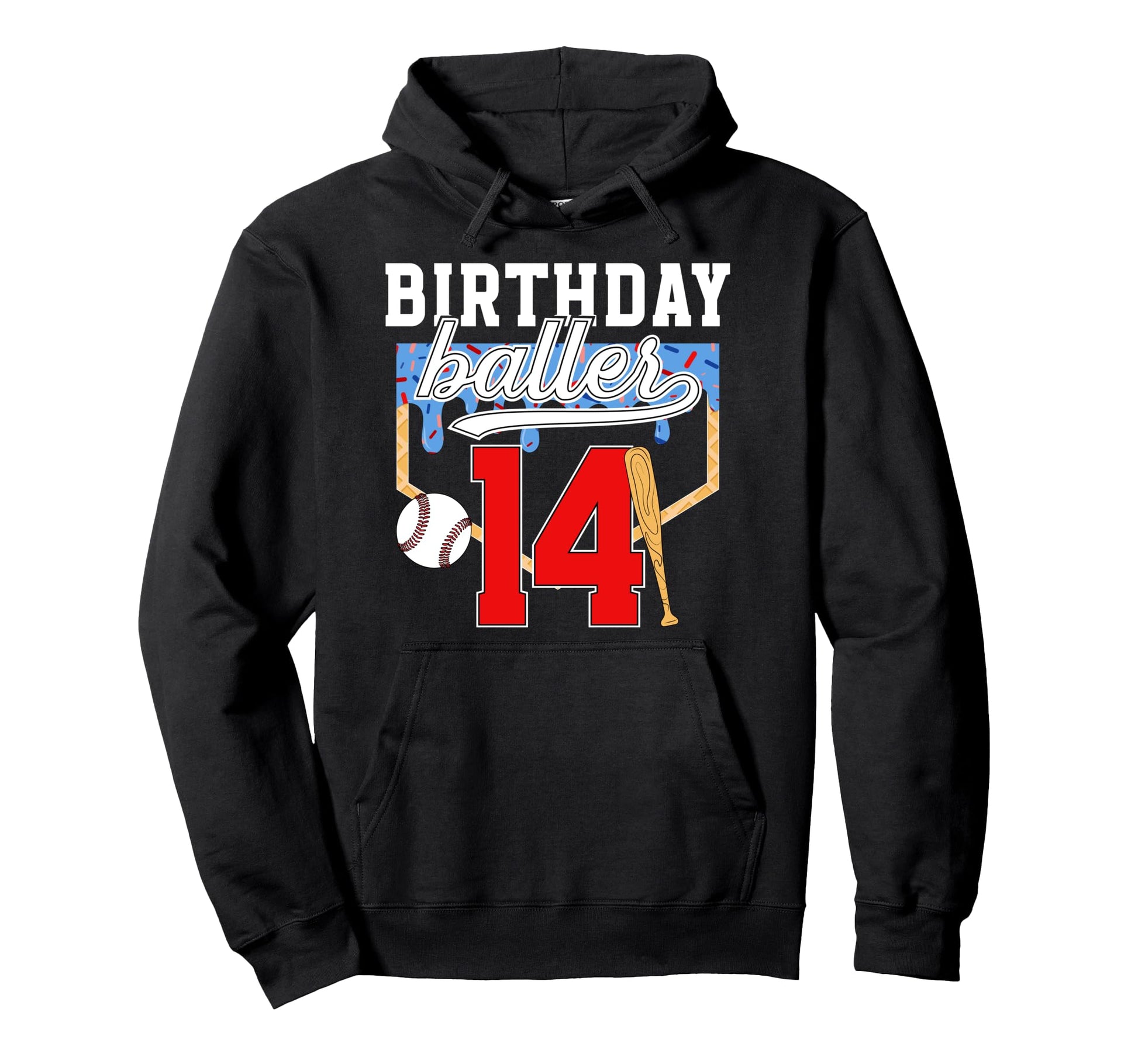 14Th Baseball Birthday 14 Year Old Baseball Hoodie - Graphic Print Unisex - T-Shirt, Sweatshirt, Hoodie