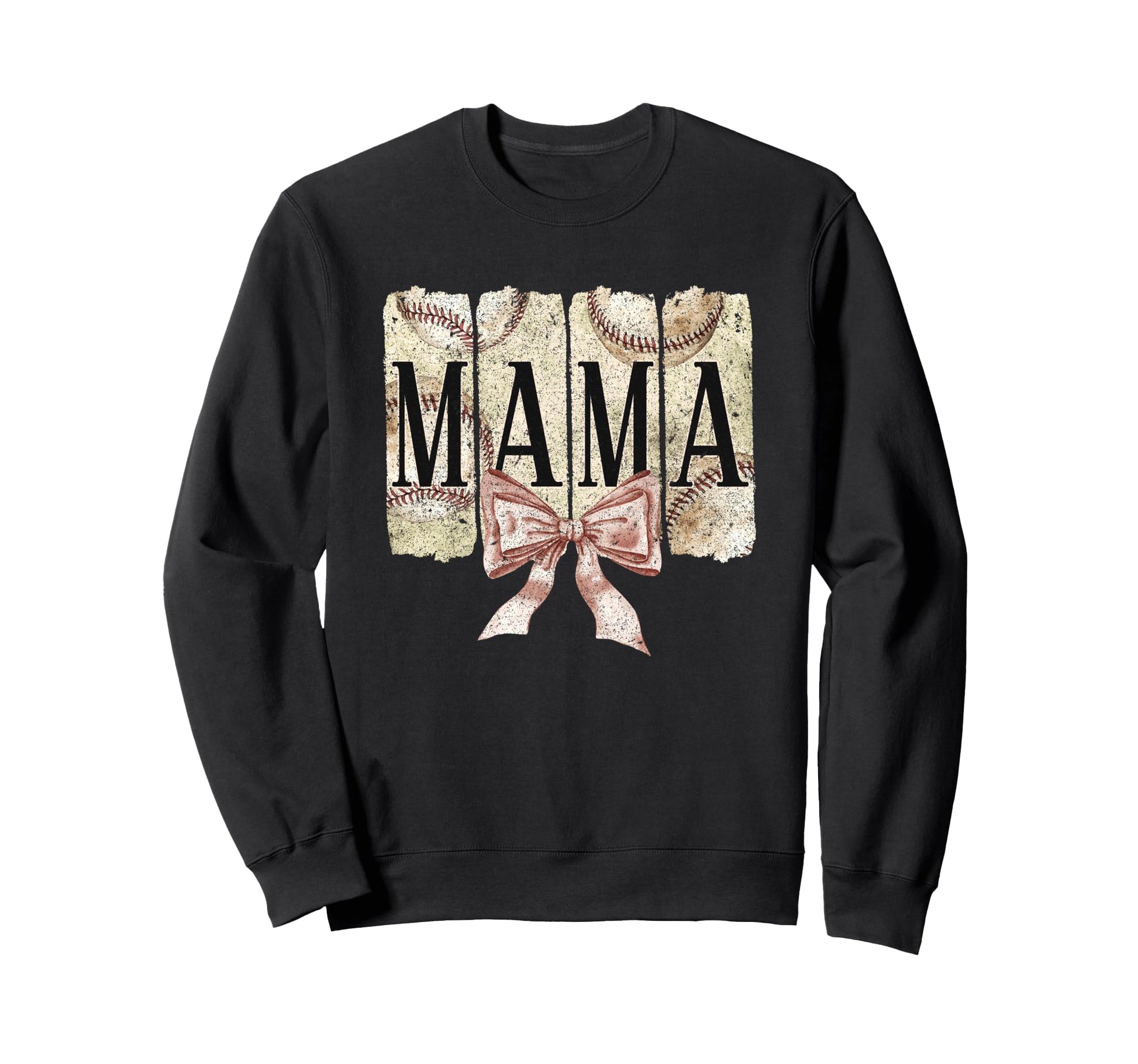 Mama Baseball Bow Rustic Sweatshirt - Fun Novelty Design Men Women - T-Shirt, Sweatshirt, Hoodie