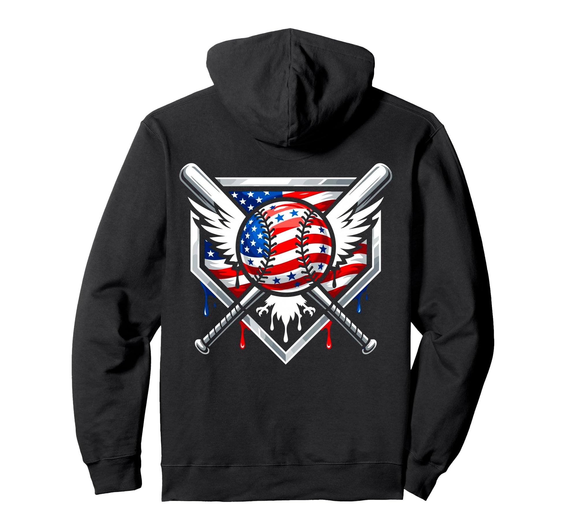 Patriotic Baseball Eagle Usa Flag Winged Hoodie - Graphic Print for Adults - T-Shirt, Sweatshirt, Hoodie