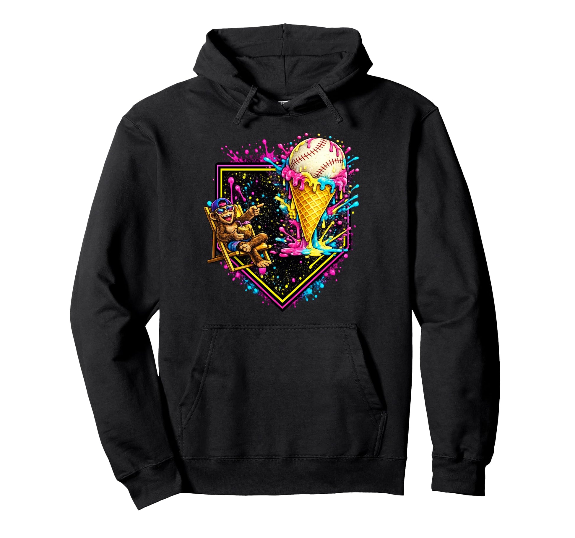Monkey Funny Animals Baseball Ice Cream Hoodie - Novelty Apparel Unisex - T-Shirt, Sweatshirt, Hoodie