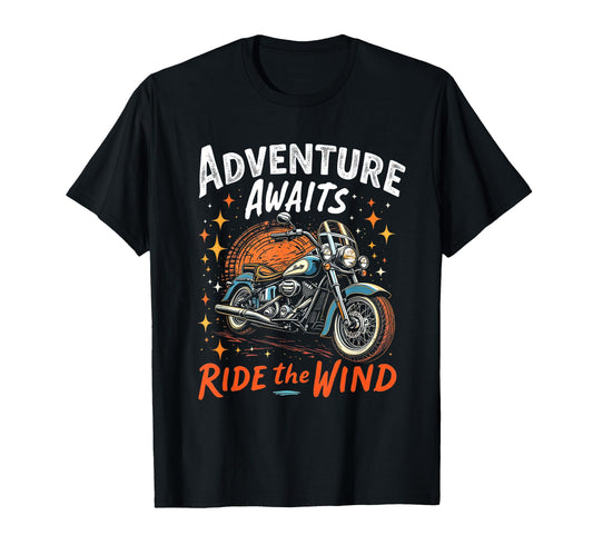 Adventure Awaits Ride Wind Motorcycle T-Shirt - Minimalist Print for Adults - T-Shirt, Sweatshirt, Hoodie