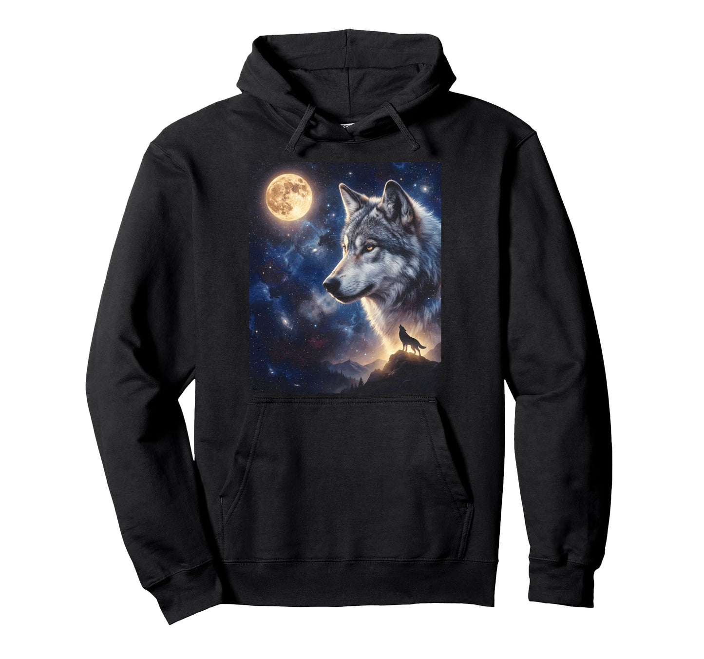 Celestial Lone Wolf Full Moon Howling Hoodie - Minimalist Print for Adults - T-Shirt, Sweatshirt, Hoodie