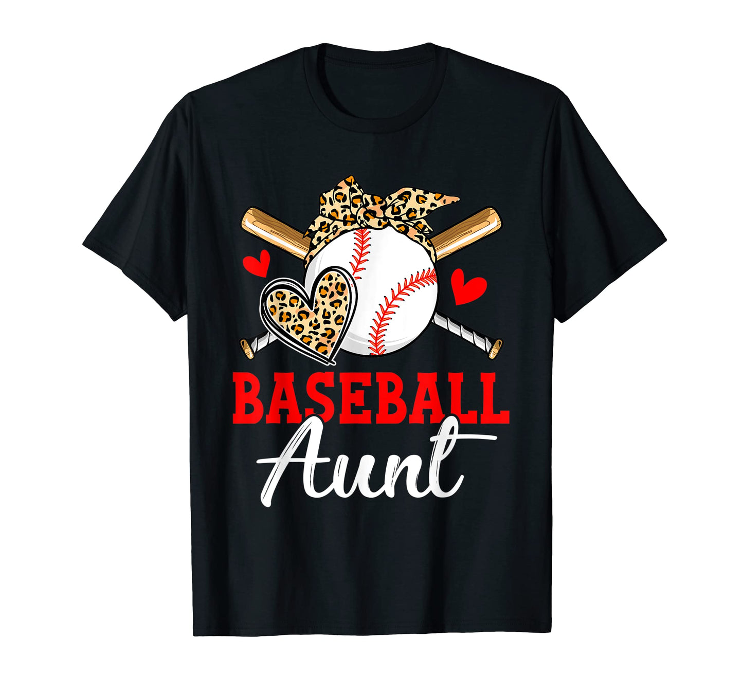 Baseball Aunt Leopard Heart Funny T-Shirt - Custom Art Print for Adults - T-Shirt, Sweatshirt, Hoodie