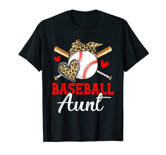 Baseball Aunt Leopard Heart Funny T-Shirt - Custom Art Print for Adults - T-Shirt, Sweatshirt, Hoodie