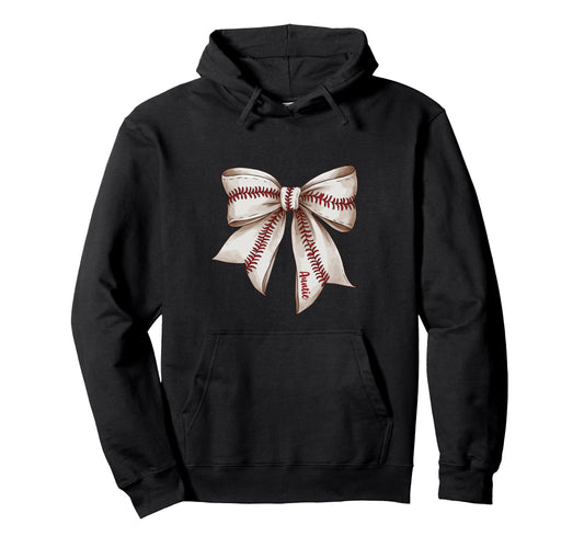 Auntie Baseball Bow Aunt Hoodie - Fun Novelty Design for Adults - T-Shirt, Sweatshirt, Hoodie