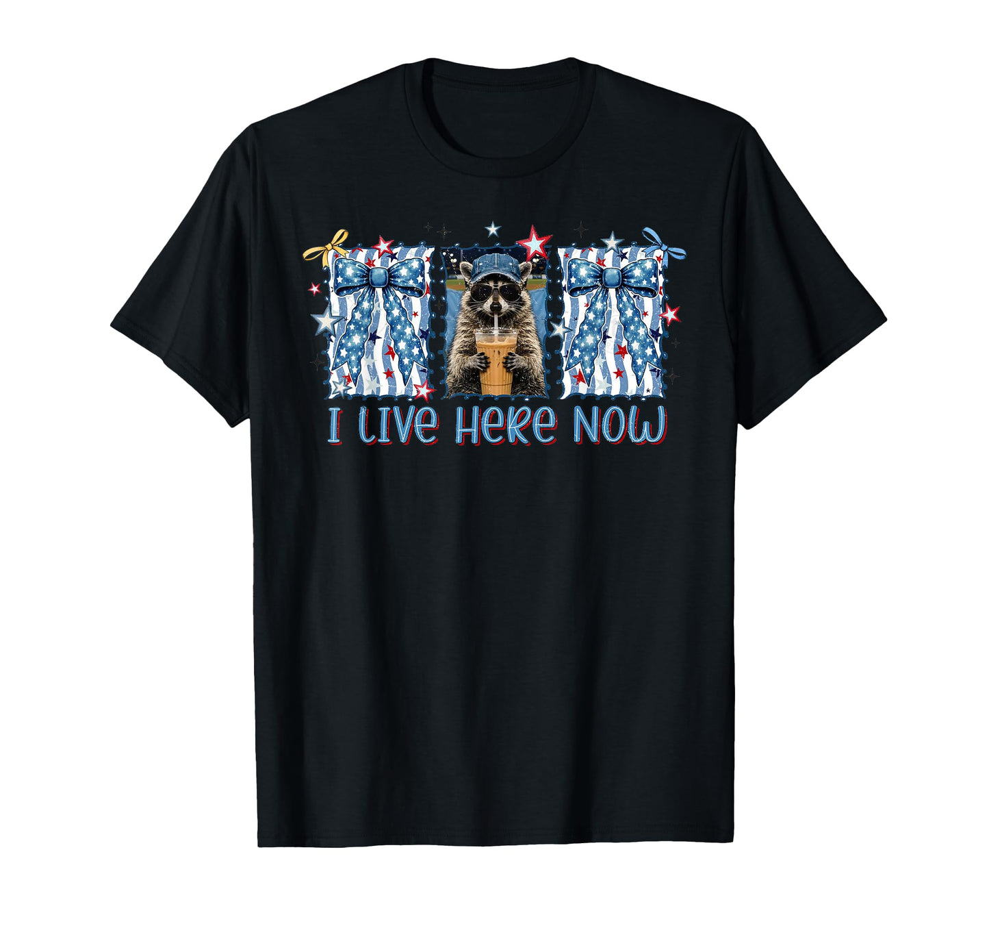 Funny Coquette Raccoon Living Here T-Shirt - Fun Novelty Design for Adults - T-Shirt, Sweatshirt, Hoodie