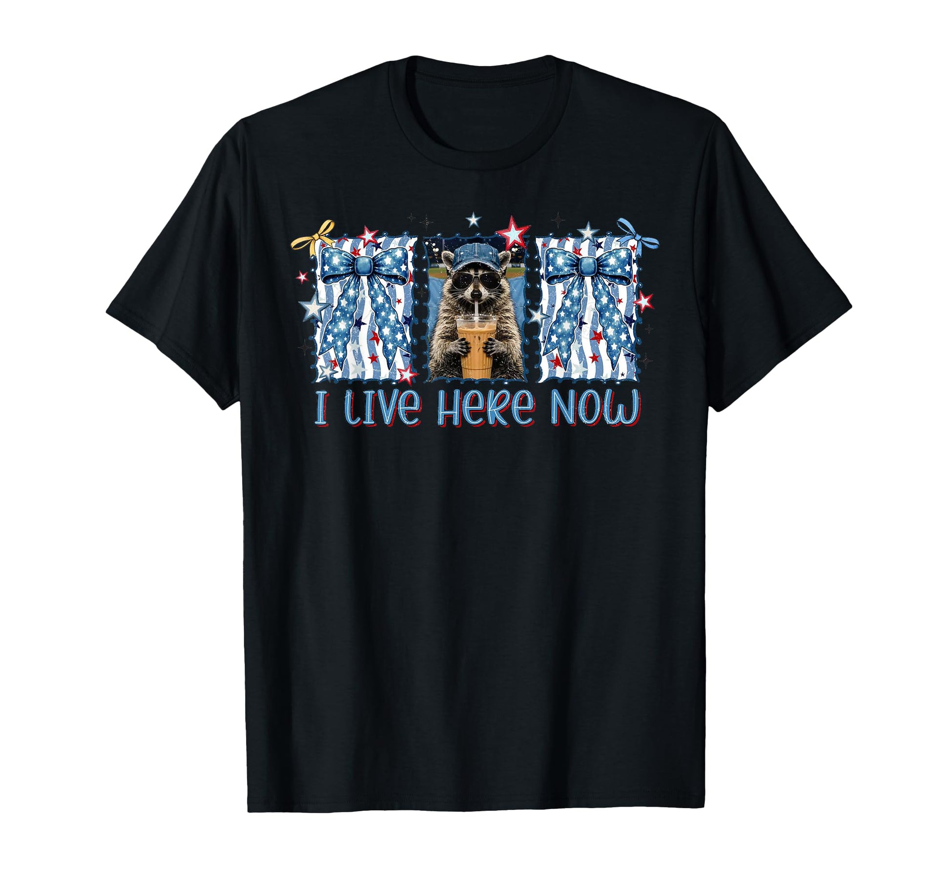 Funny Coquette Raccoon Living Here T-Shirt - Fun Novelty Design for Adults - T-Shirt, Sweatshirt, Hoodie