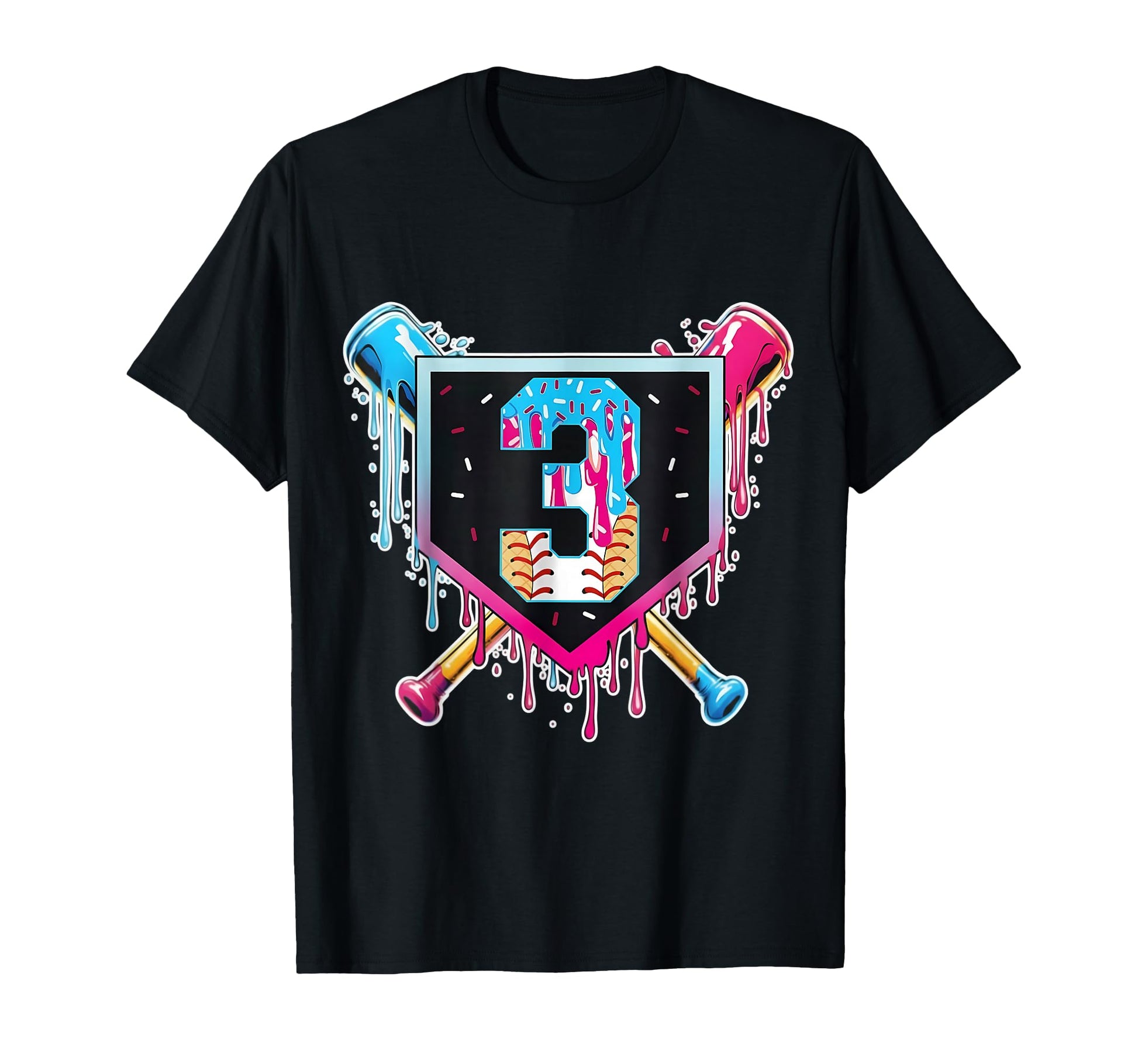 Baseball 3 Year Old Ice Cream Drip 3Rd T-Shirt - Unique Graphic for Adults - T-Shirt, Sweatshirt, Hoodie