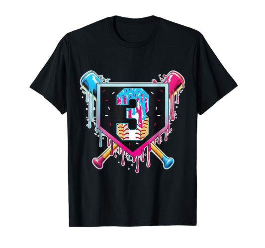 Baseball 3 Year Old Ice Cream Drip 3Rd T-Shirt - Unique Graphic for Adults - T-Shirt, Sweatshirt, Hoodie