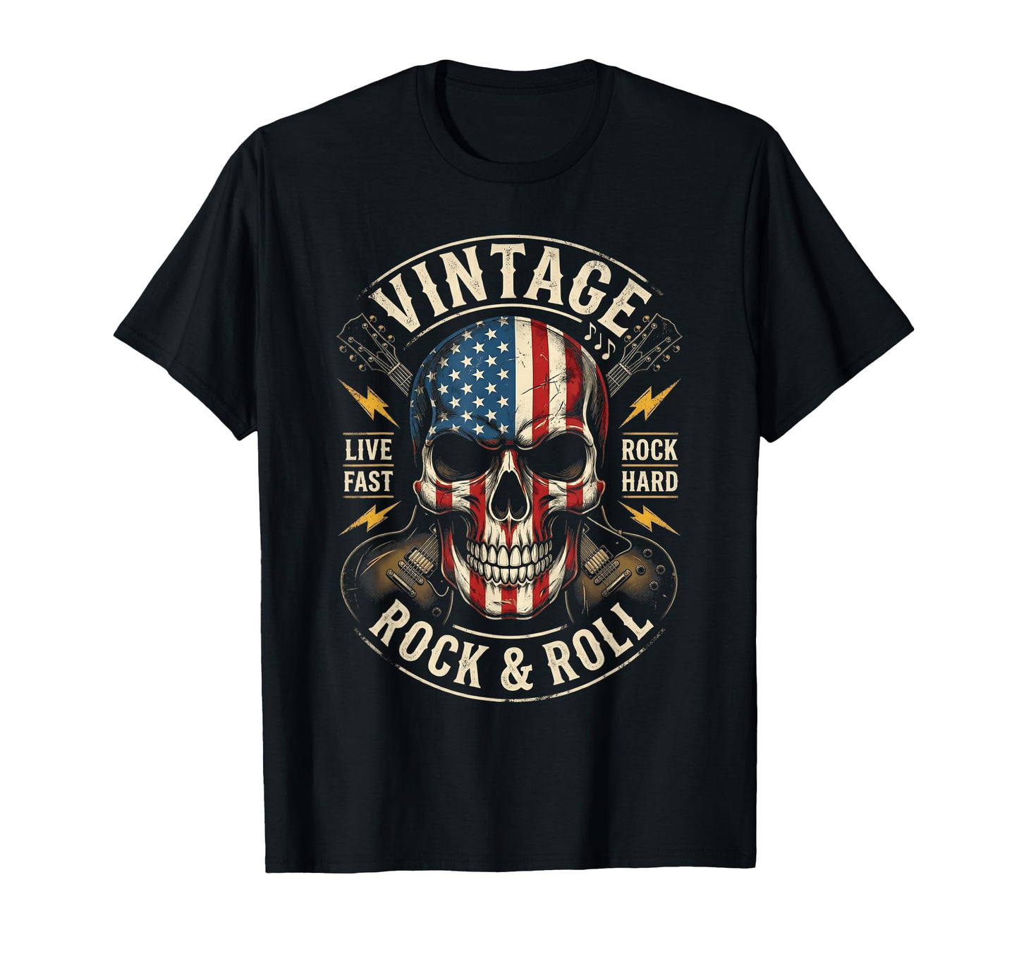 Rock Skull American Flag Guitar T-Shirt - Casual Everyday Wear Men Women - T-Shirt, Sweatshirt, Hoodie