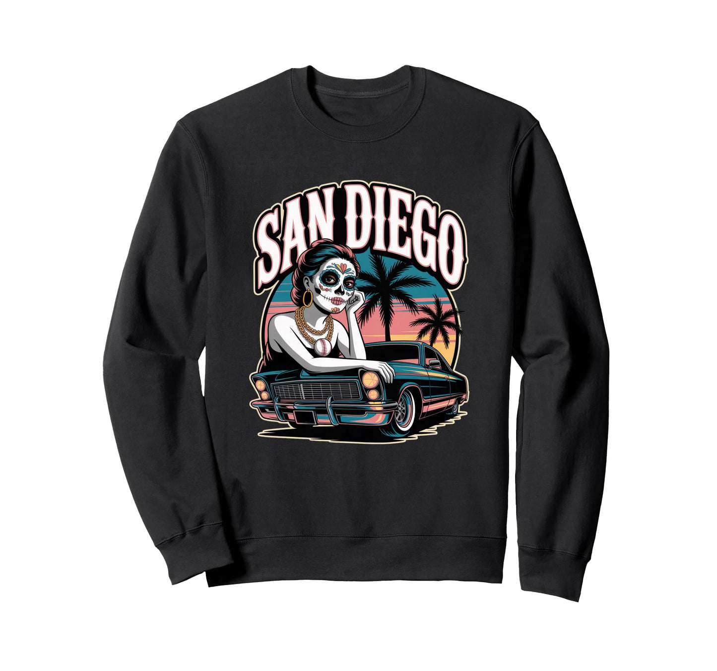 San Diego Sugar Skull Low Sweatshirt - Casual Everyday Wear for Adults - T-Shirt, Sweatshirt, Hoodie
