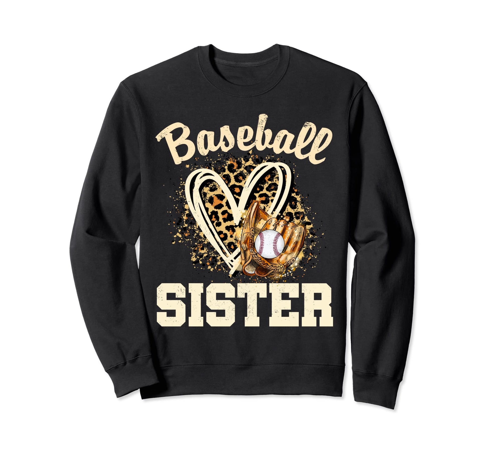 Baseball Sister Leopard Heart Sweatshirt - Minimalist Print for Adults - T-Shirt, Sweatshirt, Hoodie
