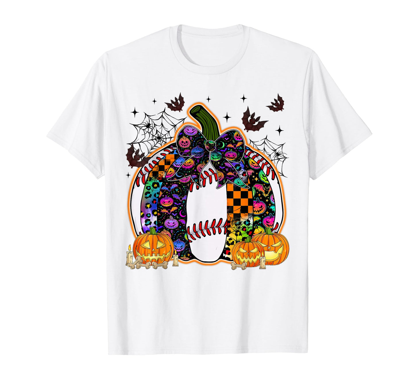 Pumpkin Baseball Bow Happy Halloween T-Shirt - Custom Art Print for Adults - T-Shirt, Sweatshirt, Hoodie