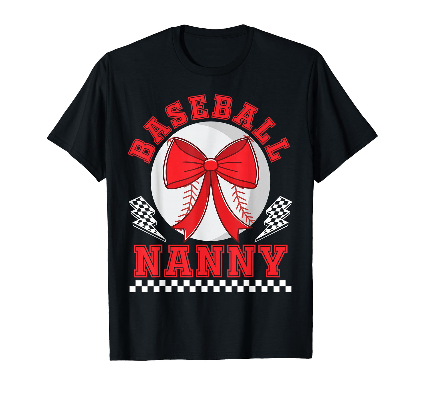 Baseball Nanny Bow Checkered Player T-Shirt - Graphic Print Men Women - T-Shirt, Sweatshirt, Hoodie