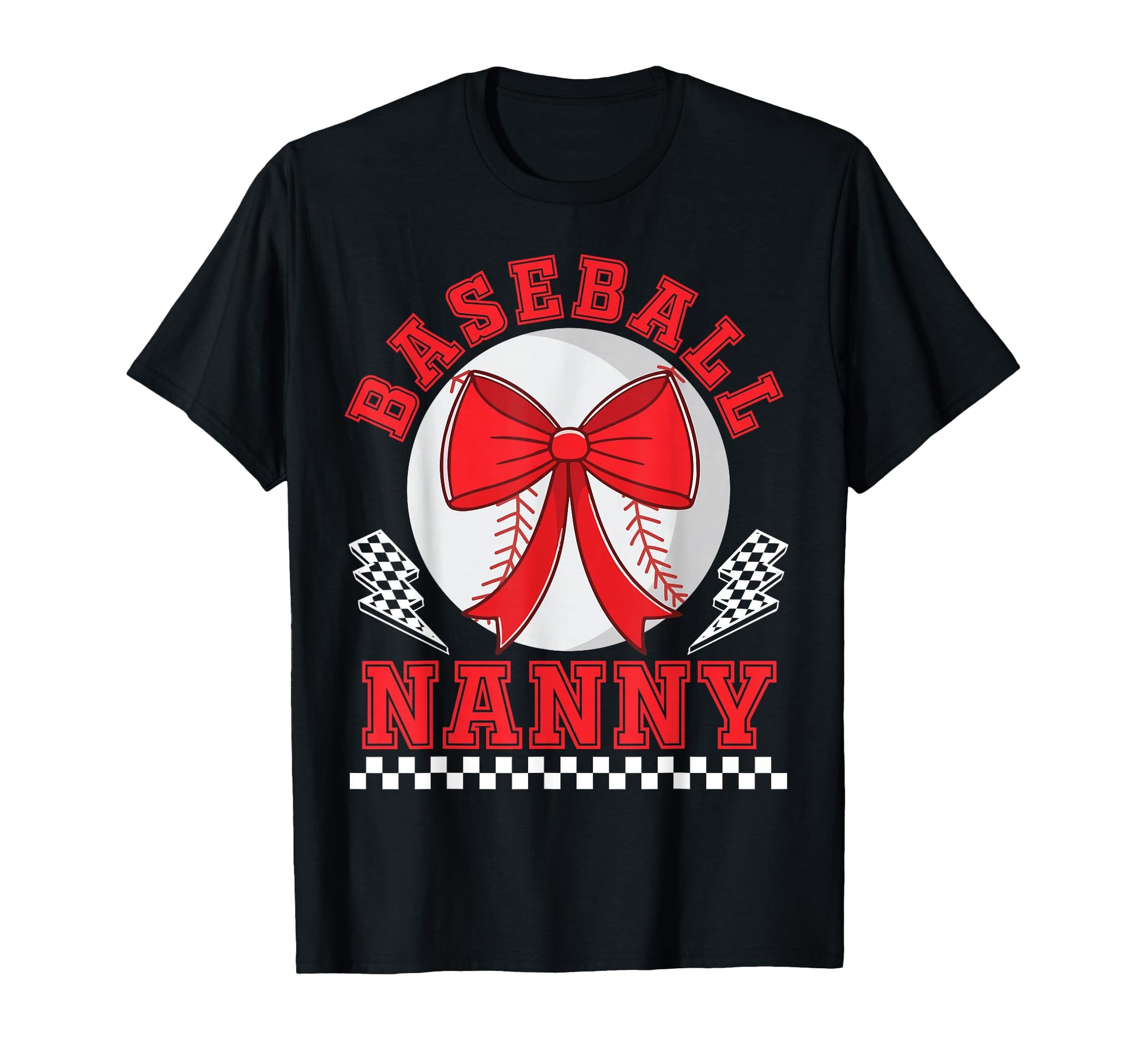 Baseball Nanny Bow Checkered Player T-Shirt - Graphic Print Men Women - T-Shirt, Sweatshirt, Hoodie