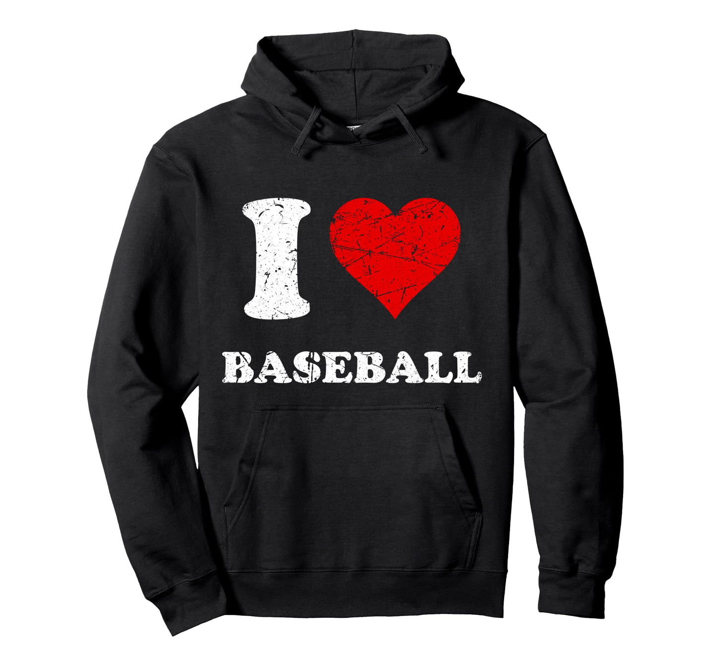 Distressed Grunge Worn Out I Love Baseball Hoodie - Trendy Graphic Unisex - T-Shirt, Sweatshirt, Hoodie