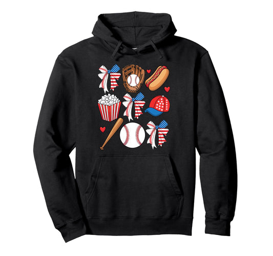 Baseball 4Th July Coquette Bow Hoodie - Aesthetic Graphic for Adults - T-Shirt, Sweatshirt, Hoodie