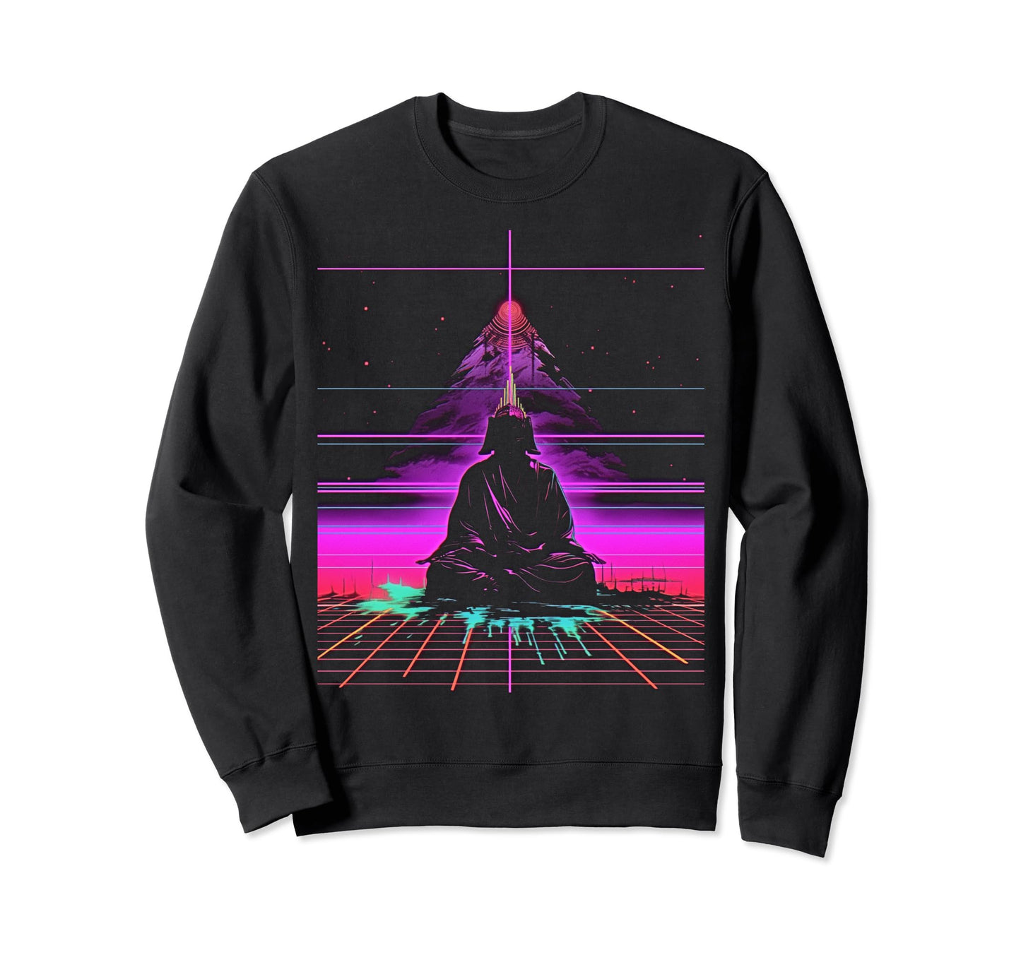 Synthwave Alien Buddha Cyberpunk Sweatshirt - Custom Art Print for Adults - T-Shirt, Sweatshirt, Hoodie