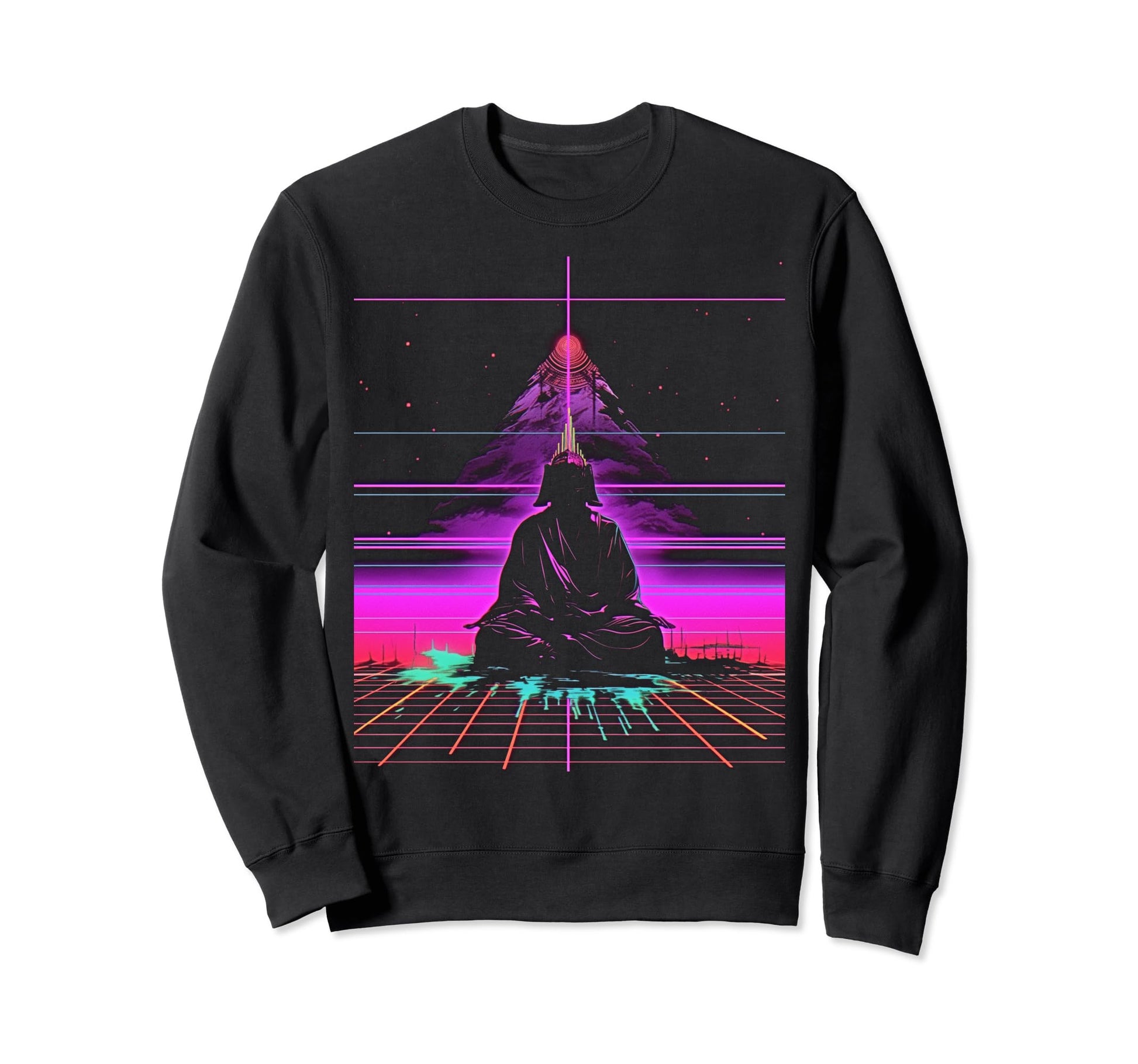 Synthwave Alien Buddha Cyberpunk Sweatshirt - Custom Art Print for Adults - T-Shirt, Sweatshirt, Hoodie