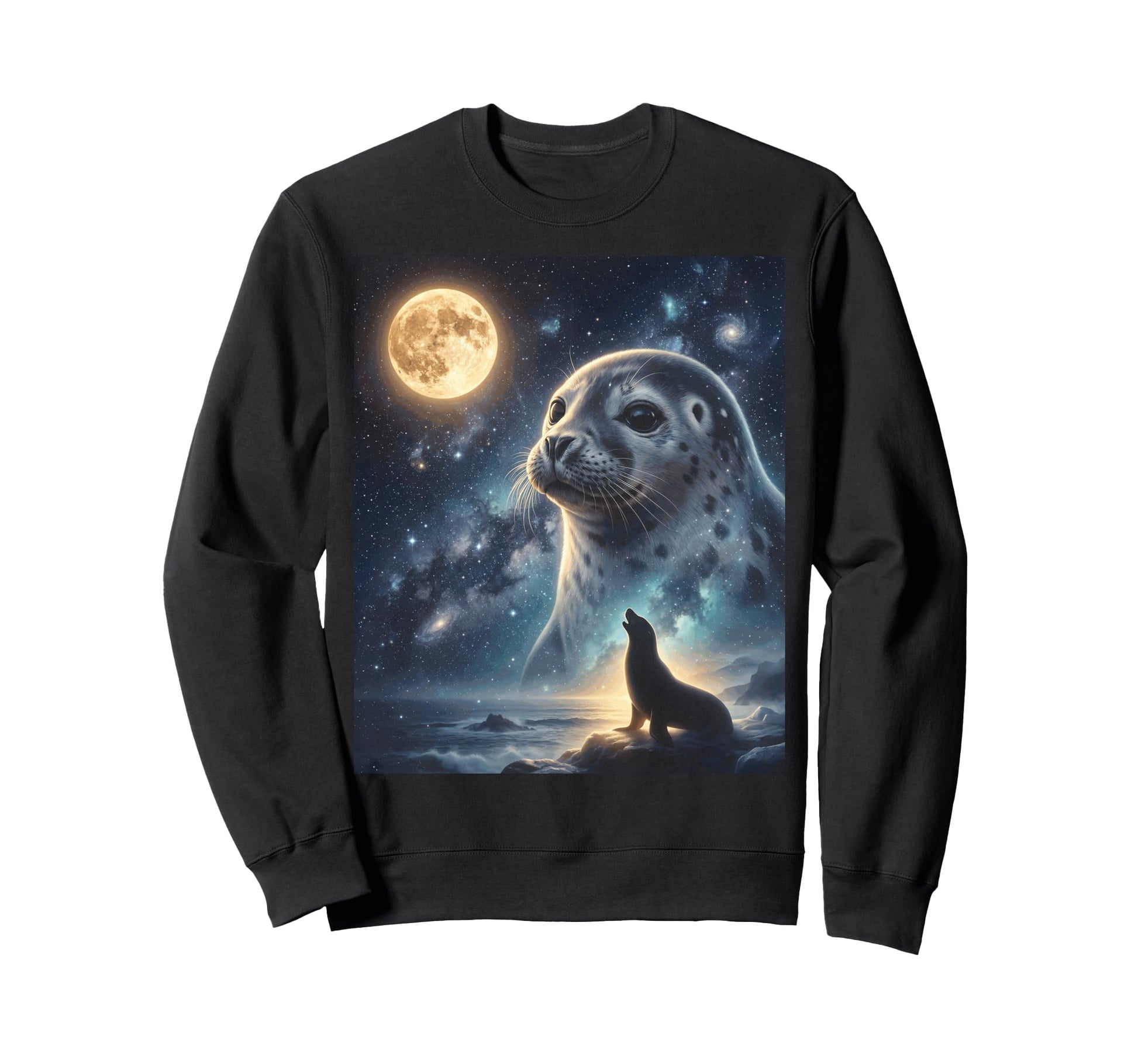 Seal Art Celestial Moon Galaxy Ocean Sweatshirt - Novelty Apparel Unisex - T-Shirt, Sweatshirt, Hoodie