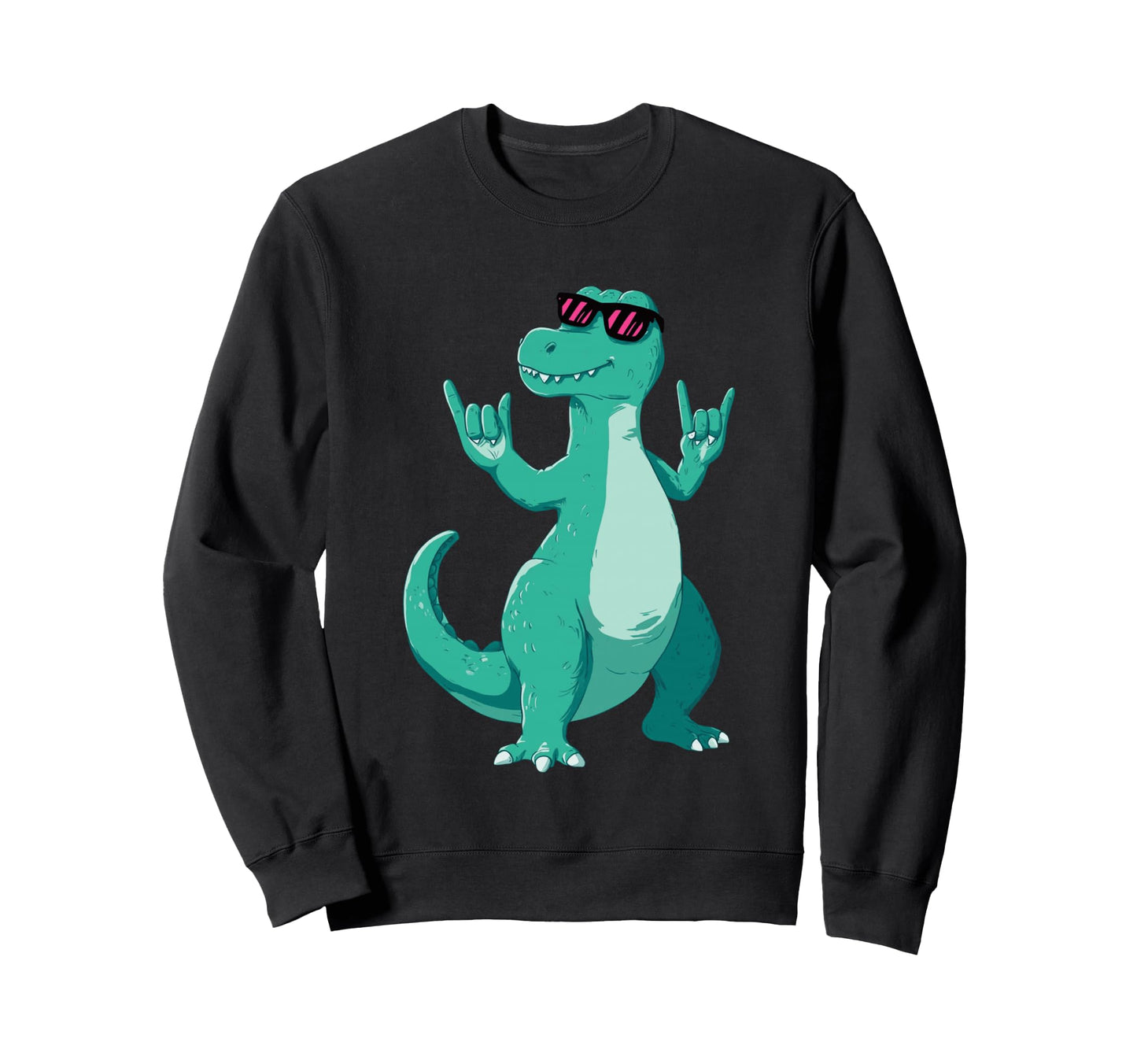 T Rex Dinosaur Double Rock Signs Sweatshirt - Custom Art Print Men Women - T-Shirt, Sweatshirt, Hoodie