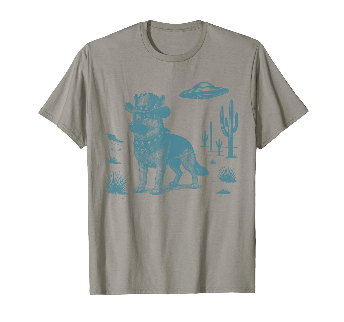 German Shepherd Cowboy Ufo Western T-Shirt - Trendy Graphic Men Women - T-Shirt, Sweatshirt, Hoodie