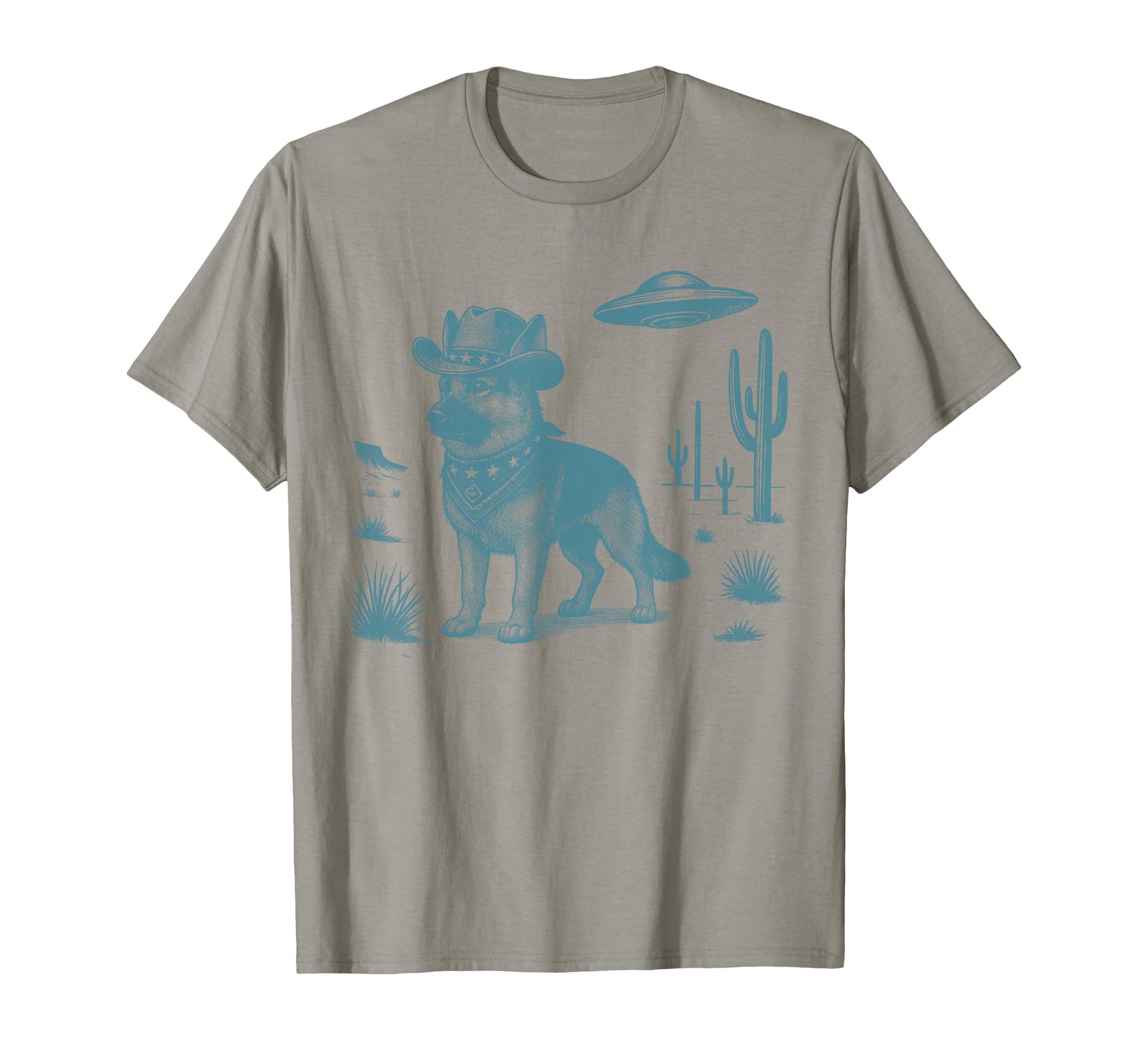 German Shepherd Cowboy Ufo Western T-Shirt - Trendy Graphic Men Women - T-Shirt, Sweatshirt, Hoodie