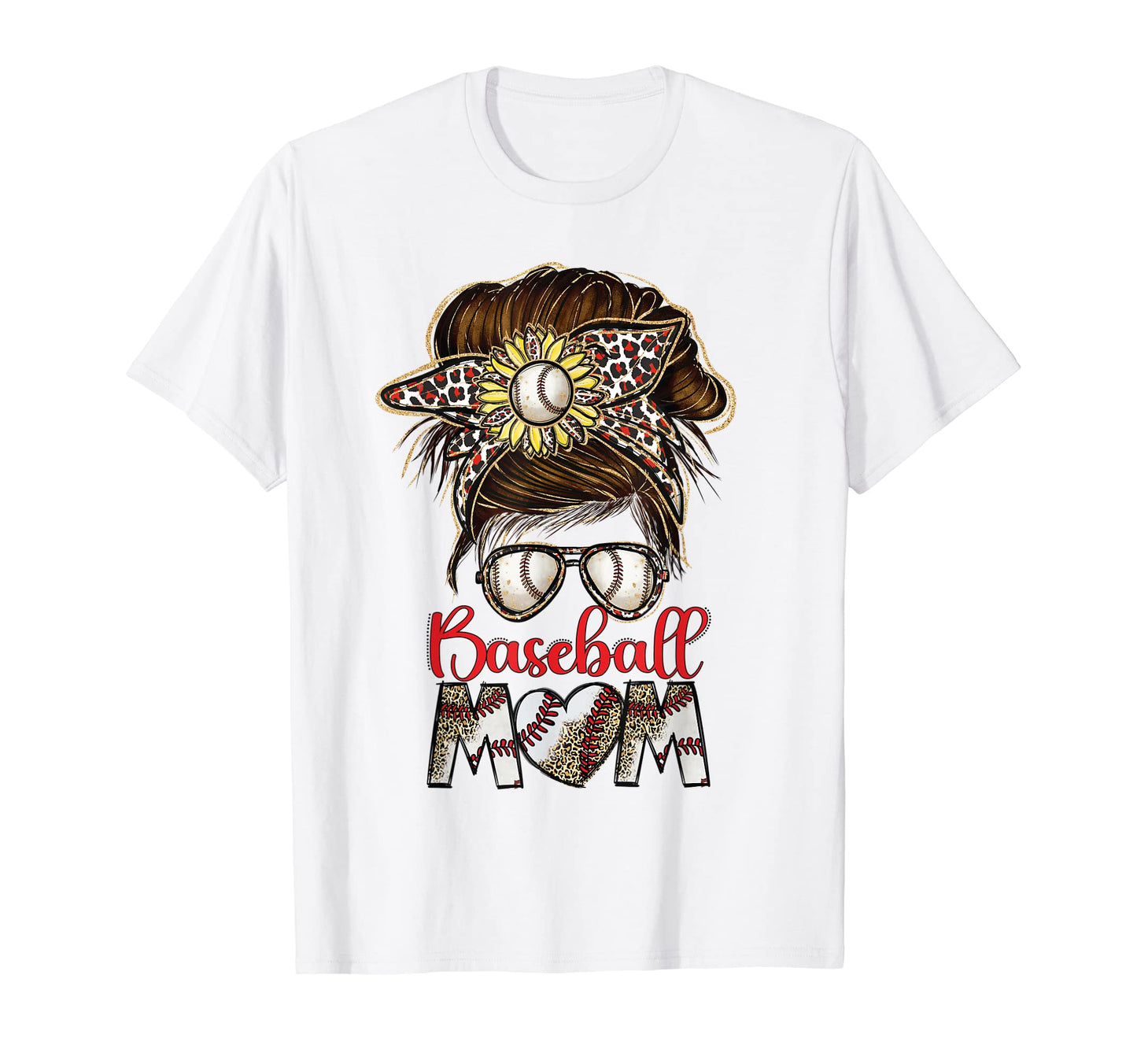 Baseball Mom Messy Bun Leopard T-Shirt - Minimalist Print for Adults - T-Shirt, Sweatshirt, Hoodie