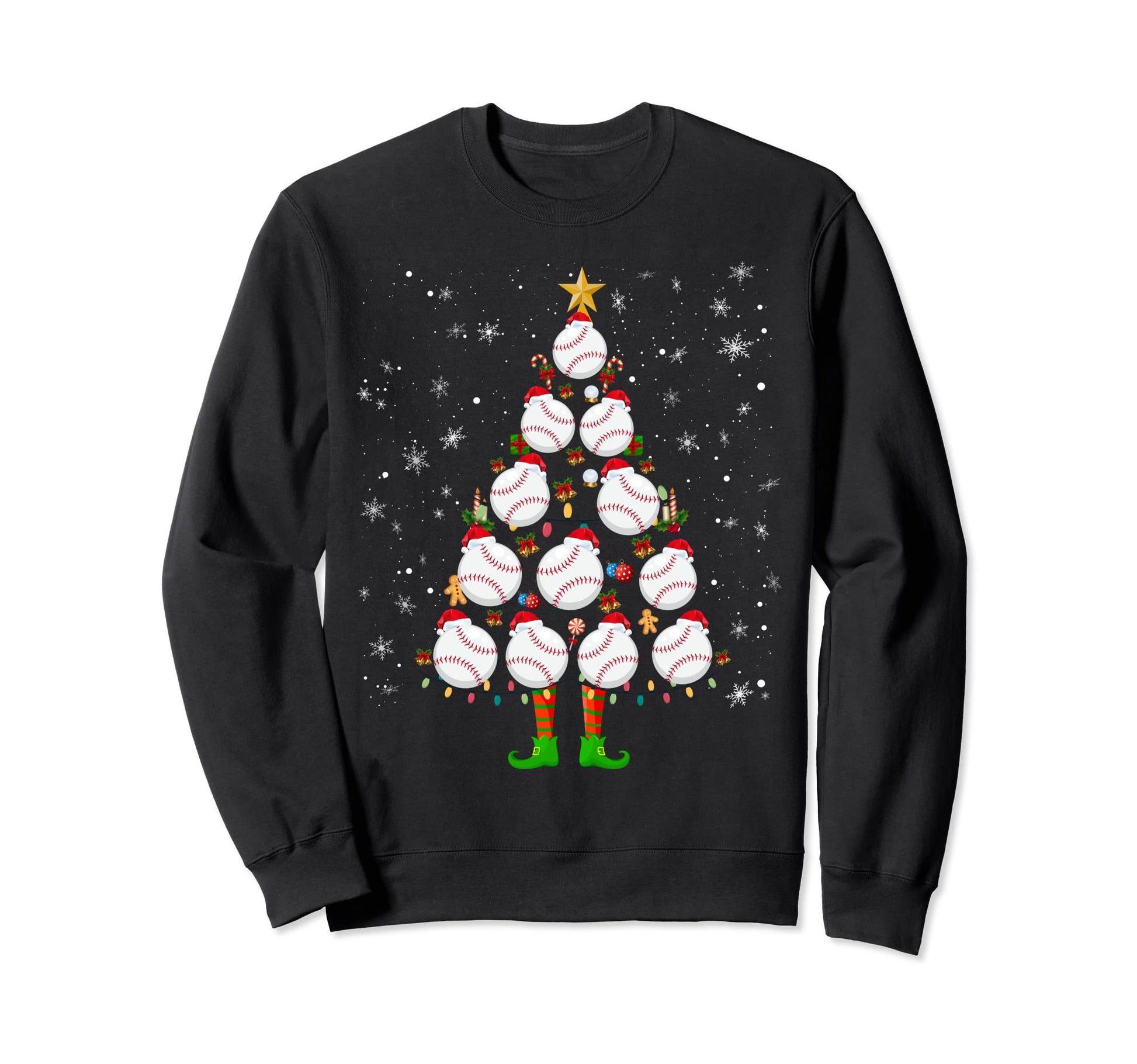 Baseball Tree Santa Hat Ugly Sweatshirt - Novelty Apparel Men Women - T-Shirt, Sweatshirt, Hoodie