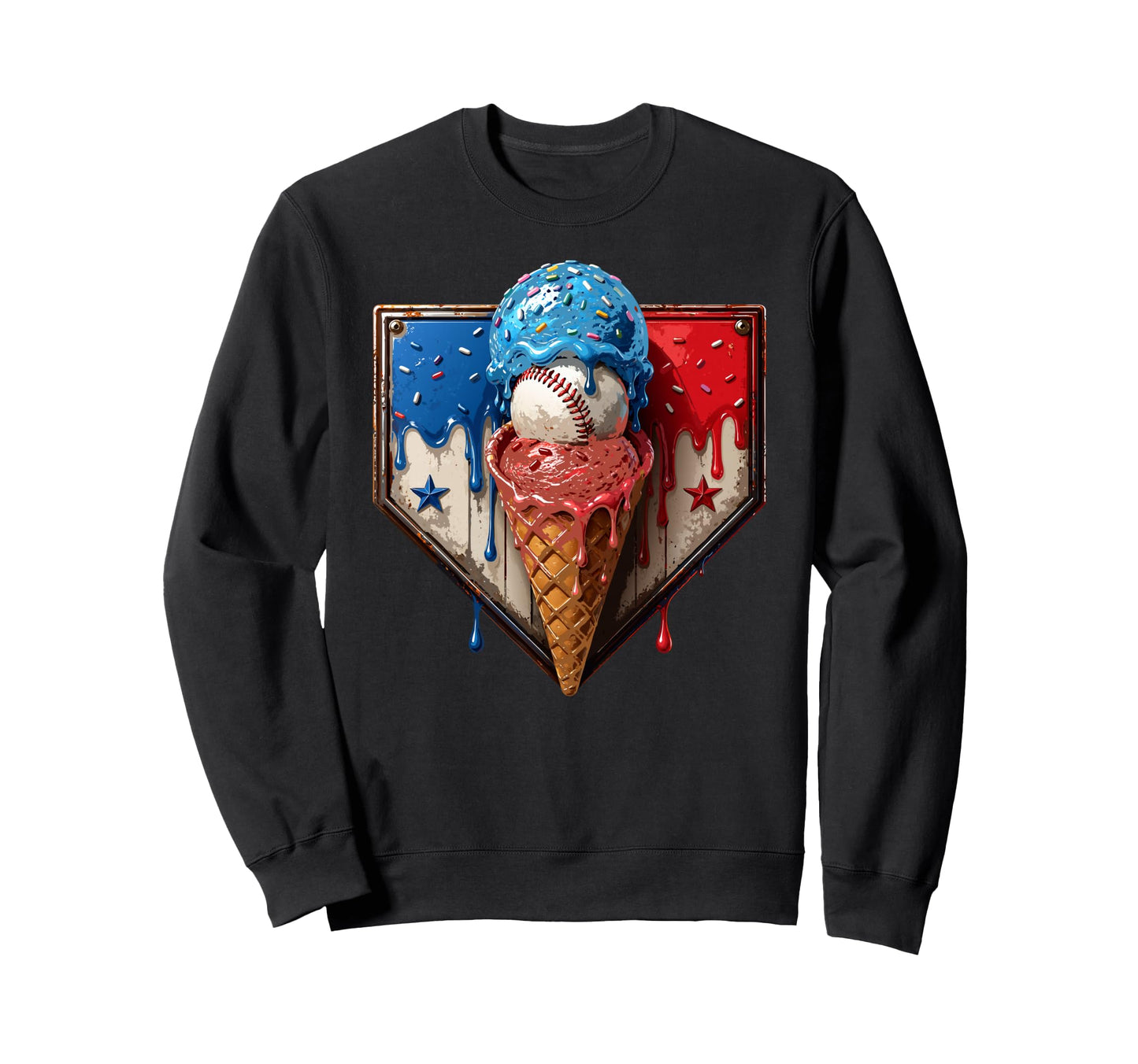 Patriotic Baseball Lover Ice Cream Sweatshirt - Graphic Print Men Women - T-Shirt, Sweatshirt, Hoodie
