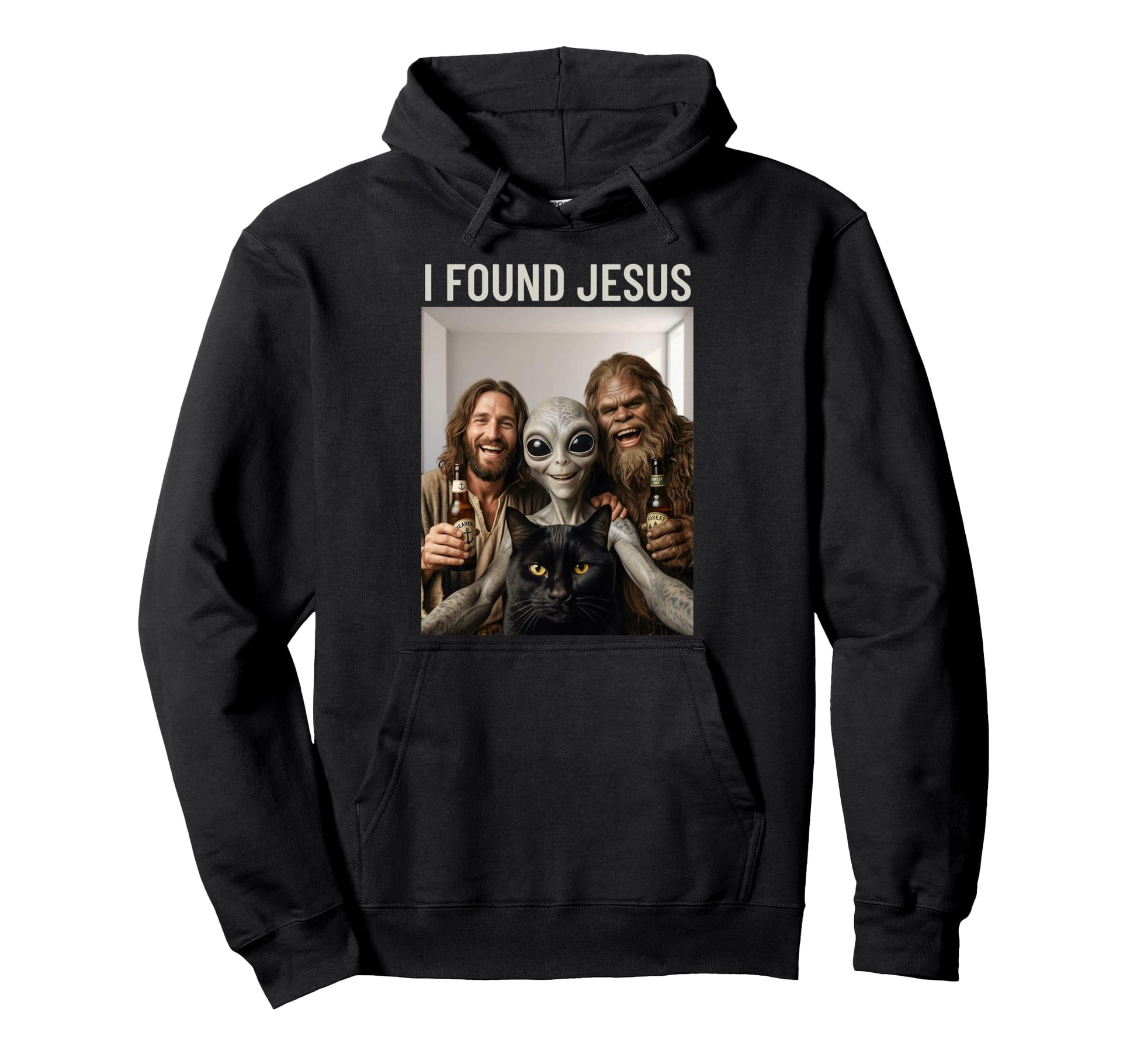 Funny Bigfoot Alien Jesus Rock Hand Sign Hoodie - Unique Graphic Men Women - T-Shirt, Sweatshirt, Hoodie