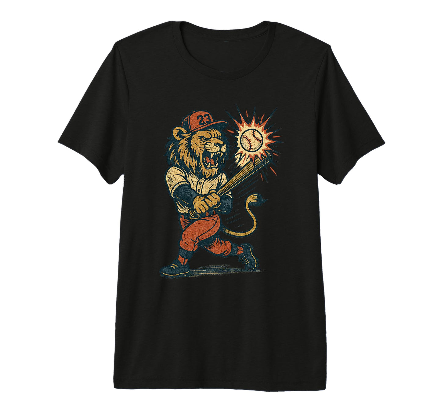 Lion Baseball Distressed Comic Sports T-Shirt - Custom Art Print Men Women - T-Shirt, Sweatshirt, Hoodie
