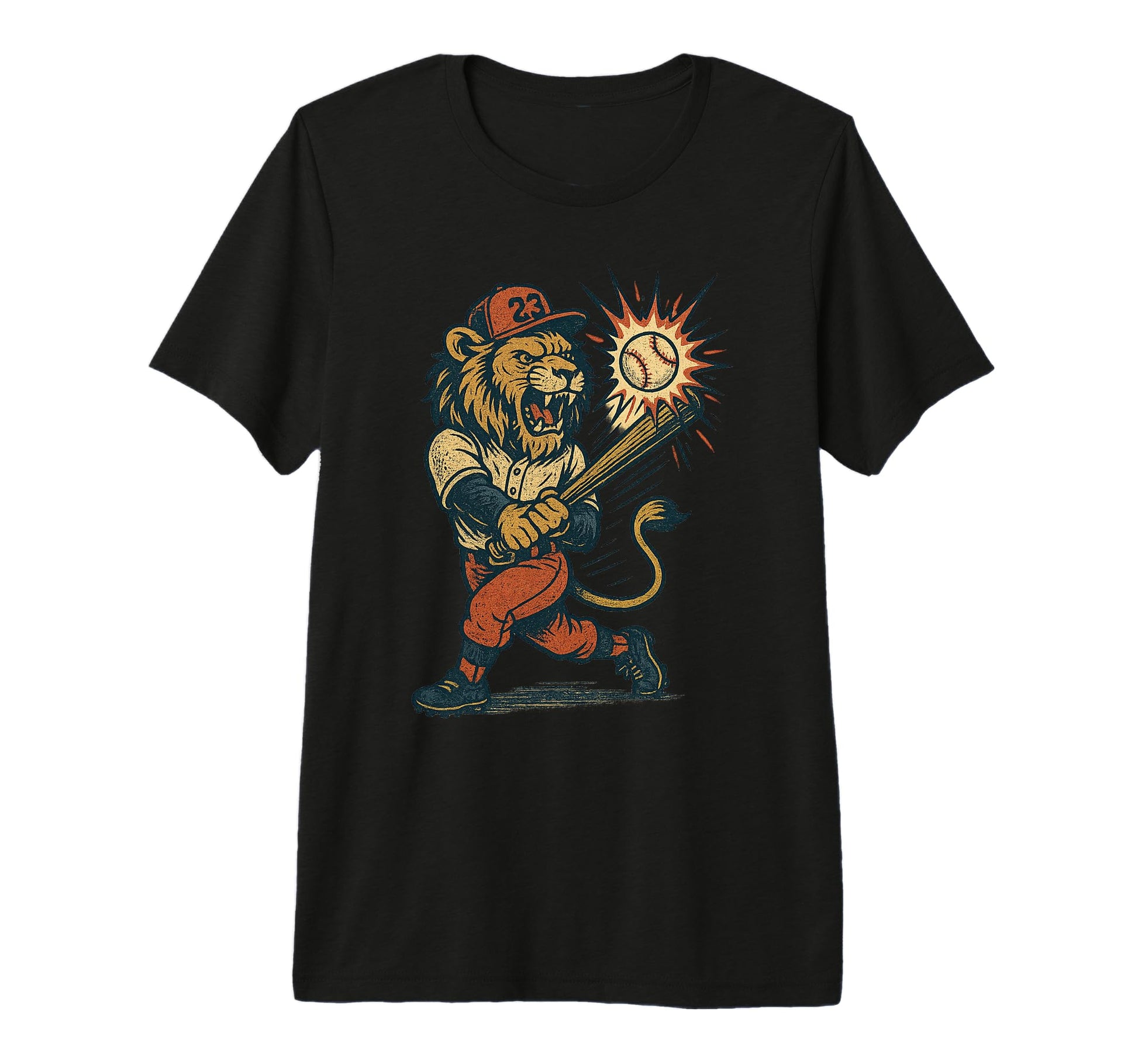 Lion Baseball Distressed Comic Sports T-Shirt - Custom Art Print Men Women - T-Shirt, Sweatshirt, Hoodie