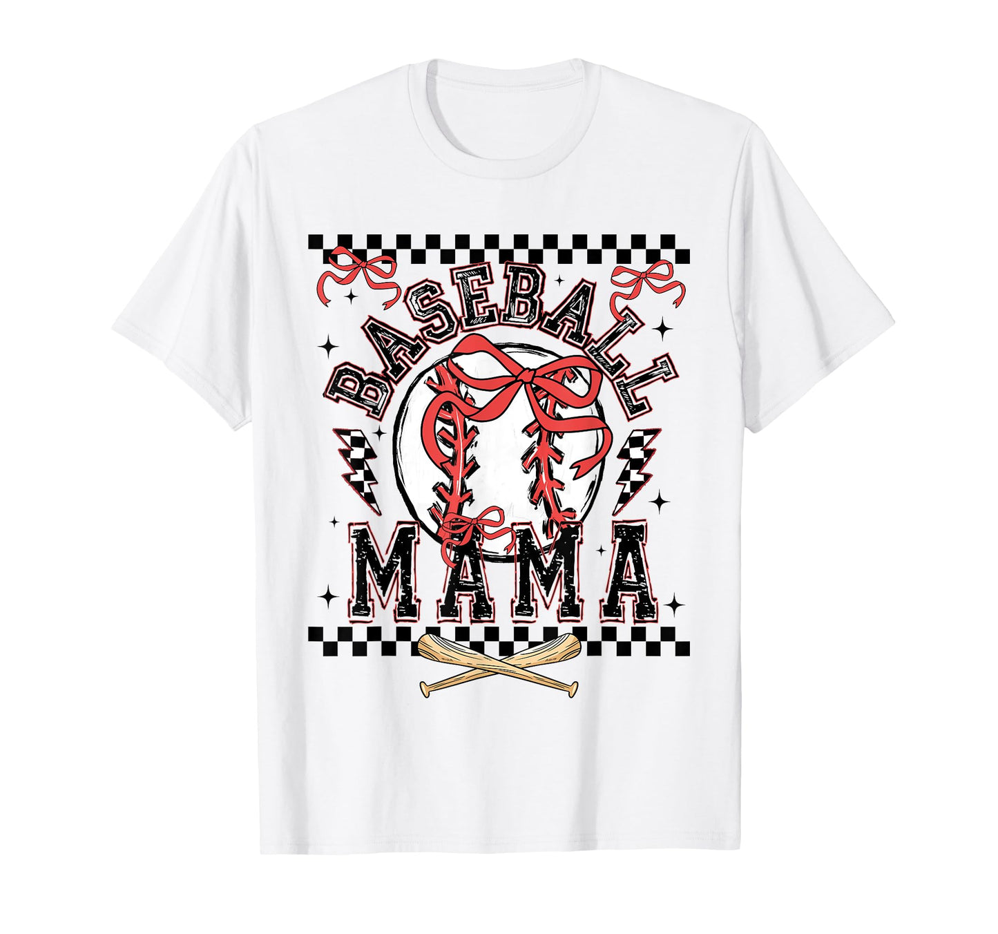 Baseball Mama Checkered Baseball T-Shirt - Casual Everyday Wear for Adults - T-Shirt, Sweatshirt, Hoodie