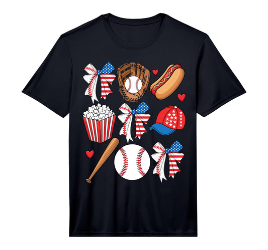 Baseball 4Th July Coquette Bow Baseball T-Shirt - Trendy Graphic Unisex - T-Shirt, Sweatshirt, Hoodie