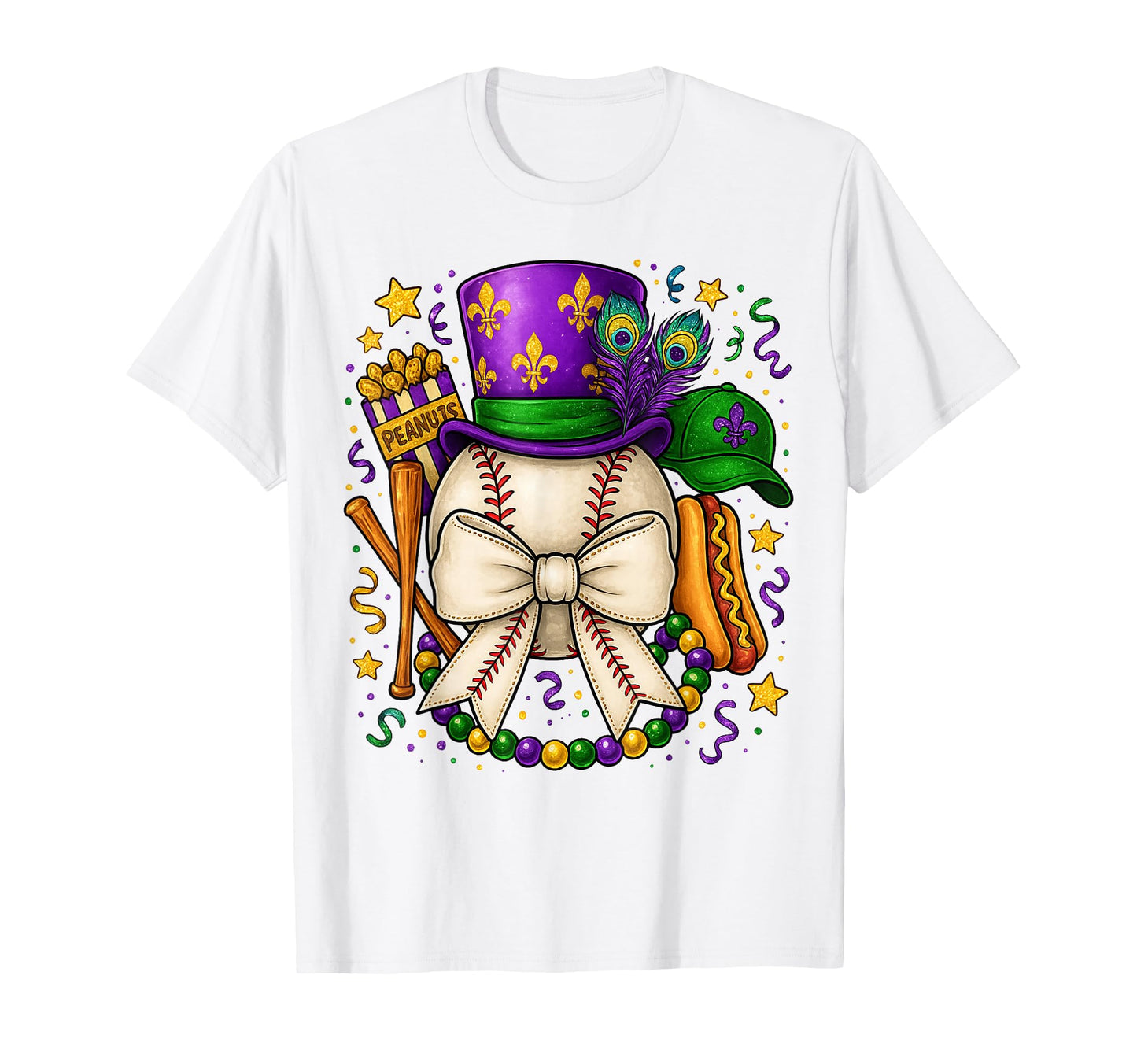 Hugvyn Mardi Gras Baseball Mom T-Shirt - Casual Everyday Wear for Adults - T-Shirt, Sweatshirt, Hoodie