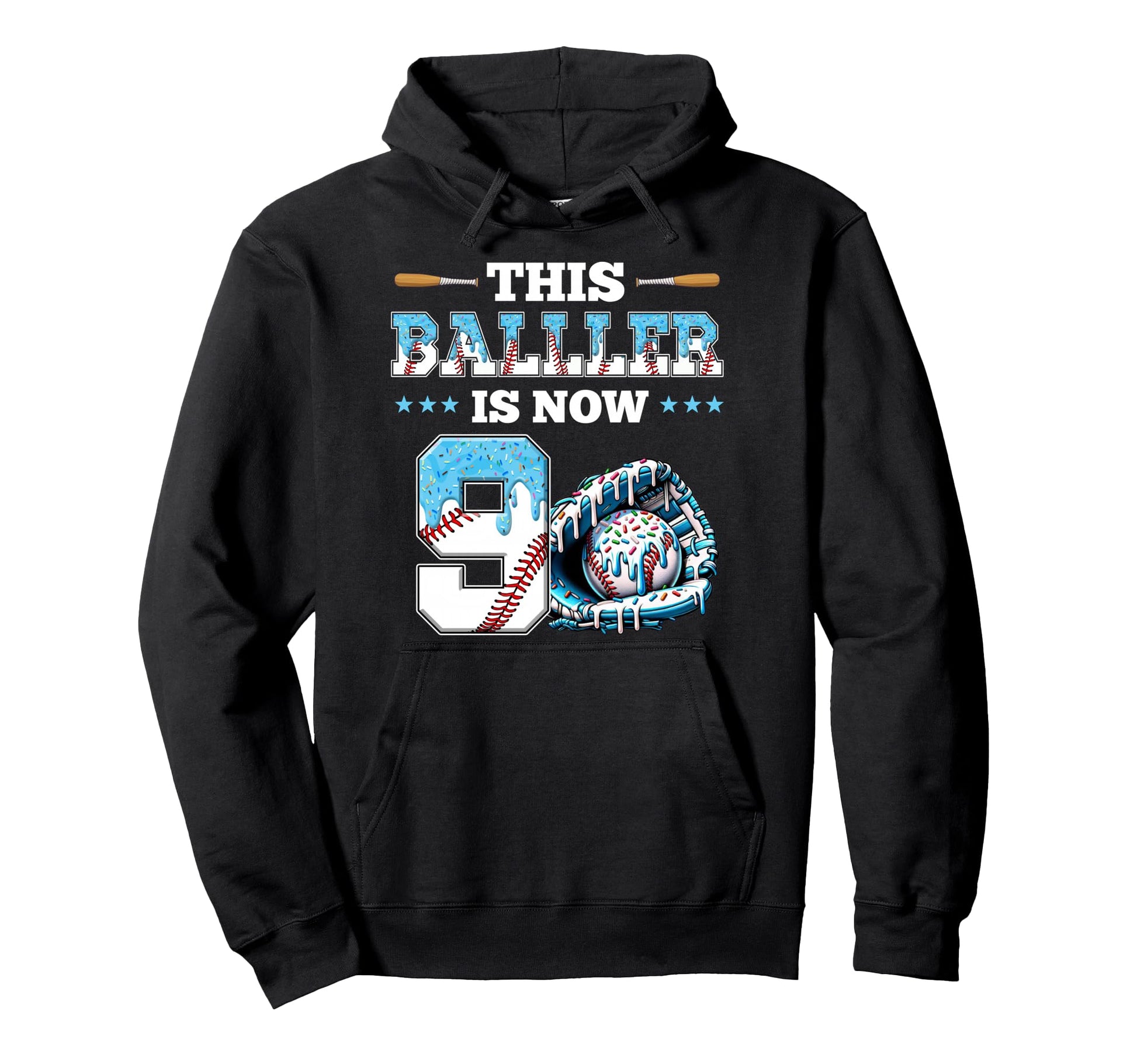 Baseball Drip 9Th Birthday Party Sport Hoodie - Minimalist Print Unisex - T-Shirt, Sweatshirt, Hoodie