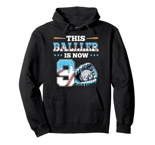 Baseball Drip 9Th Birthday Party Sport Hoodie - Minimalist Print Unisex - T-Shirt, Sweatshirt, Hoodie