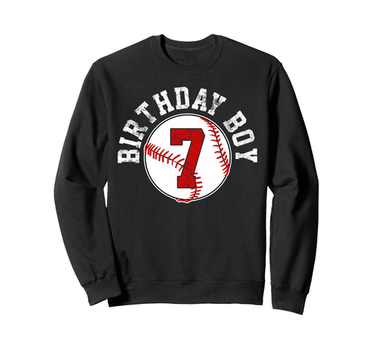 Baseball 7Th Birthday Party 7 Years Old Sweatshirt - Graphic Print Unisex - T-Shirt, Sweatshirt, Hoodie
