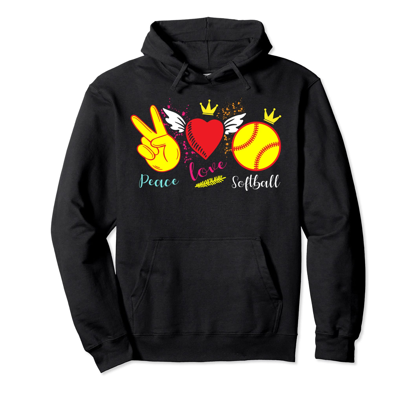 Peace Love Softball Heart Crown Bat Hoodie - Streetwear Style Men Women - T-Shirt, Sweatshirt, Hoodie