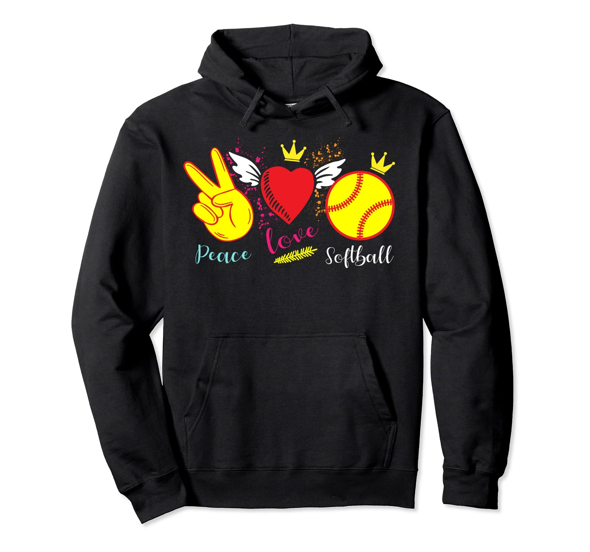 Peace Love Softball Heart Crown Bat Hoodie - Streetwear Style Men Women - T-Shirt, Sweatshirt, Hoodie
