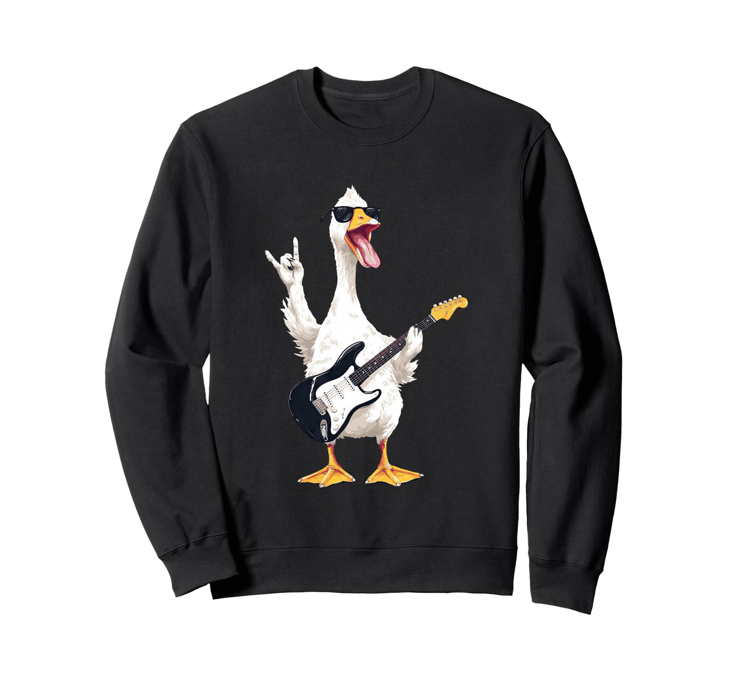 Funny Rock Duck Cartoon Guitar Player Sweatshirt - Graphic Print Unisex - T-Shirt, Sweatshirt, Hoodie