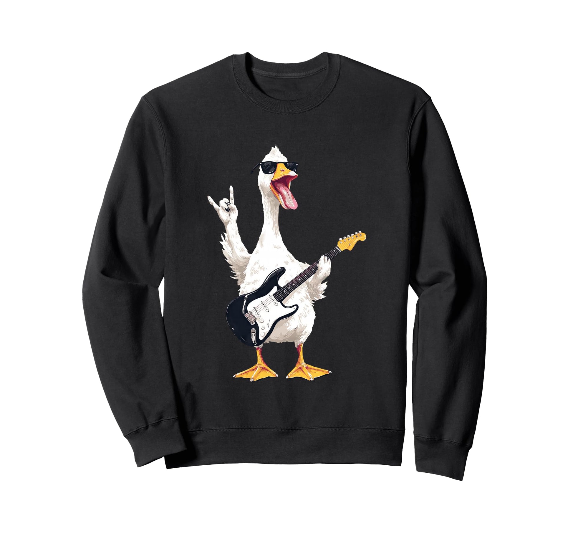 Funny Rock Duck Cartoon Guitar Player Sweatshirt - Graphic Print Unisex - T-Shirt, Sweatshirt, Hoodie