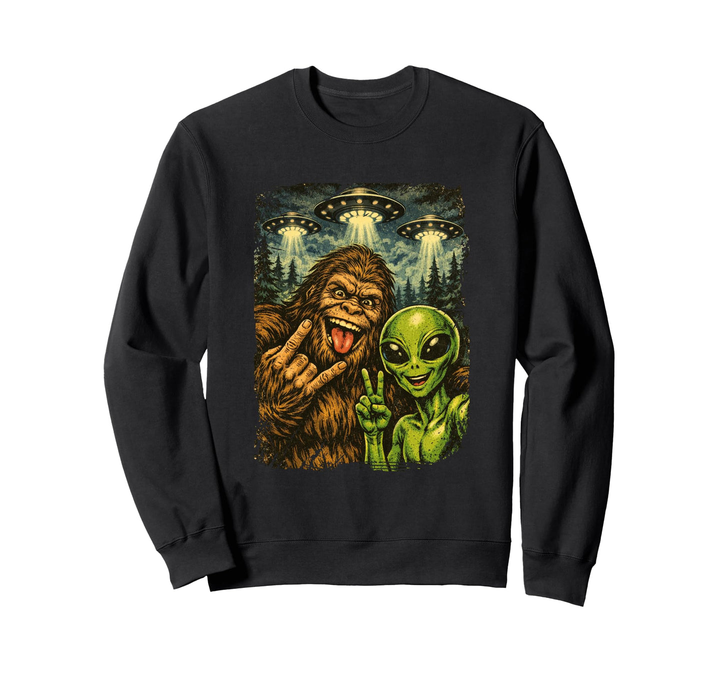Funny Bigfoot Alien Rock Hand Ufo Sweatshirt - Novelty Apparel Unisex - T-Shirt, Sweatshirt, Hoodie